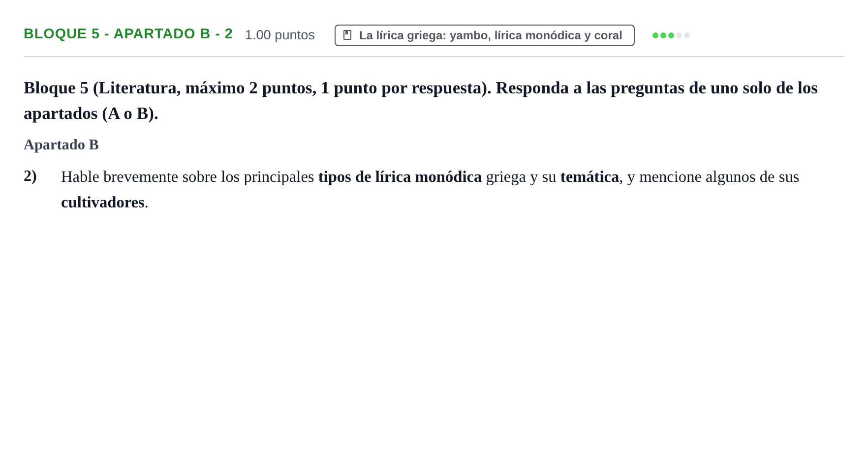 Enunciado: Bloque 5 - Apartado B - 2 · Griego II PAU Asturias Ordinaria 2025