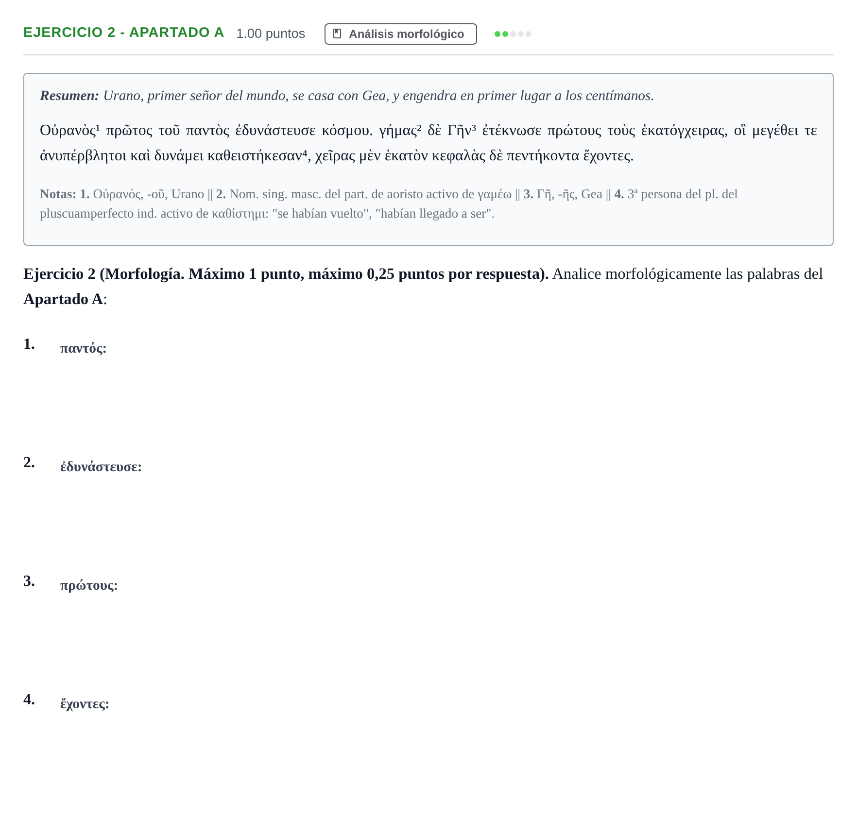 Enunciado: Ejercicio 2 - Apartado A · Griego II PAU Asturias Ordinaria 2025