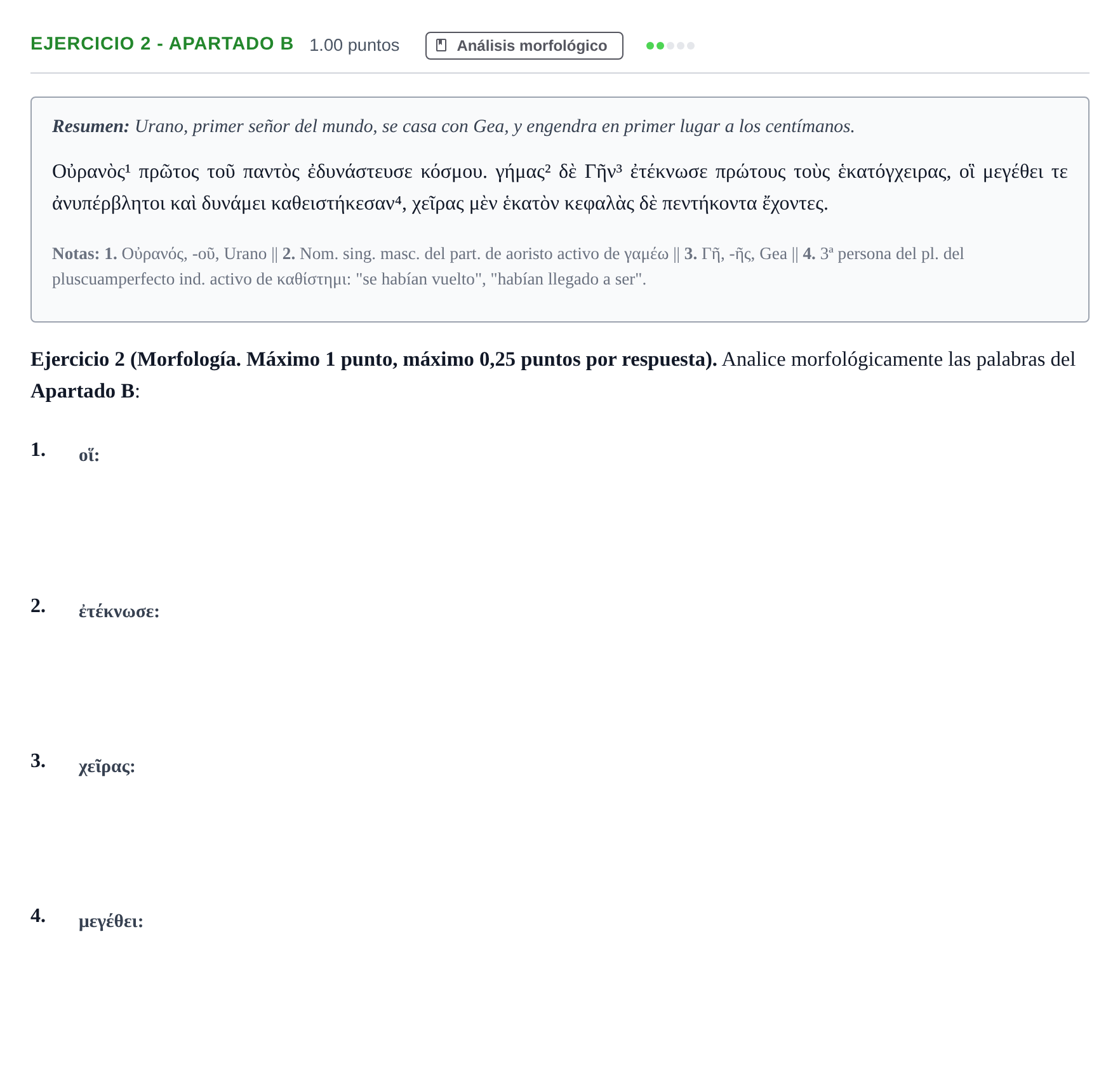 Enunciado: Ejercicio 2 - Apartado B · Griego II PAU Asturias Ordinaria 2025