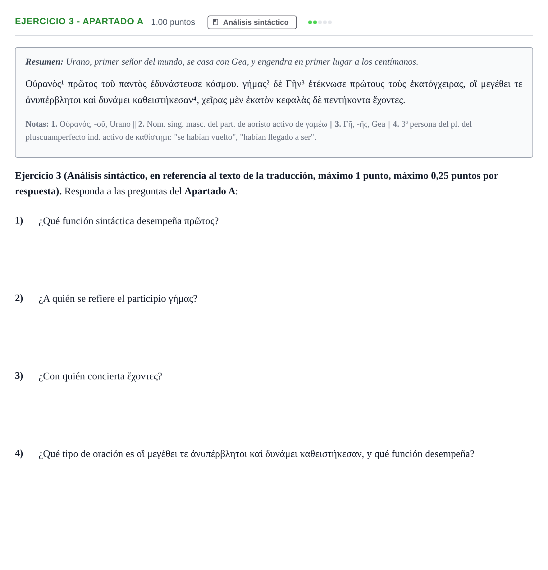 Enunciado: Ejercicio 3 - Apartado A · Griego II PAU Asturias Ordinaria 2025