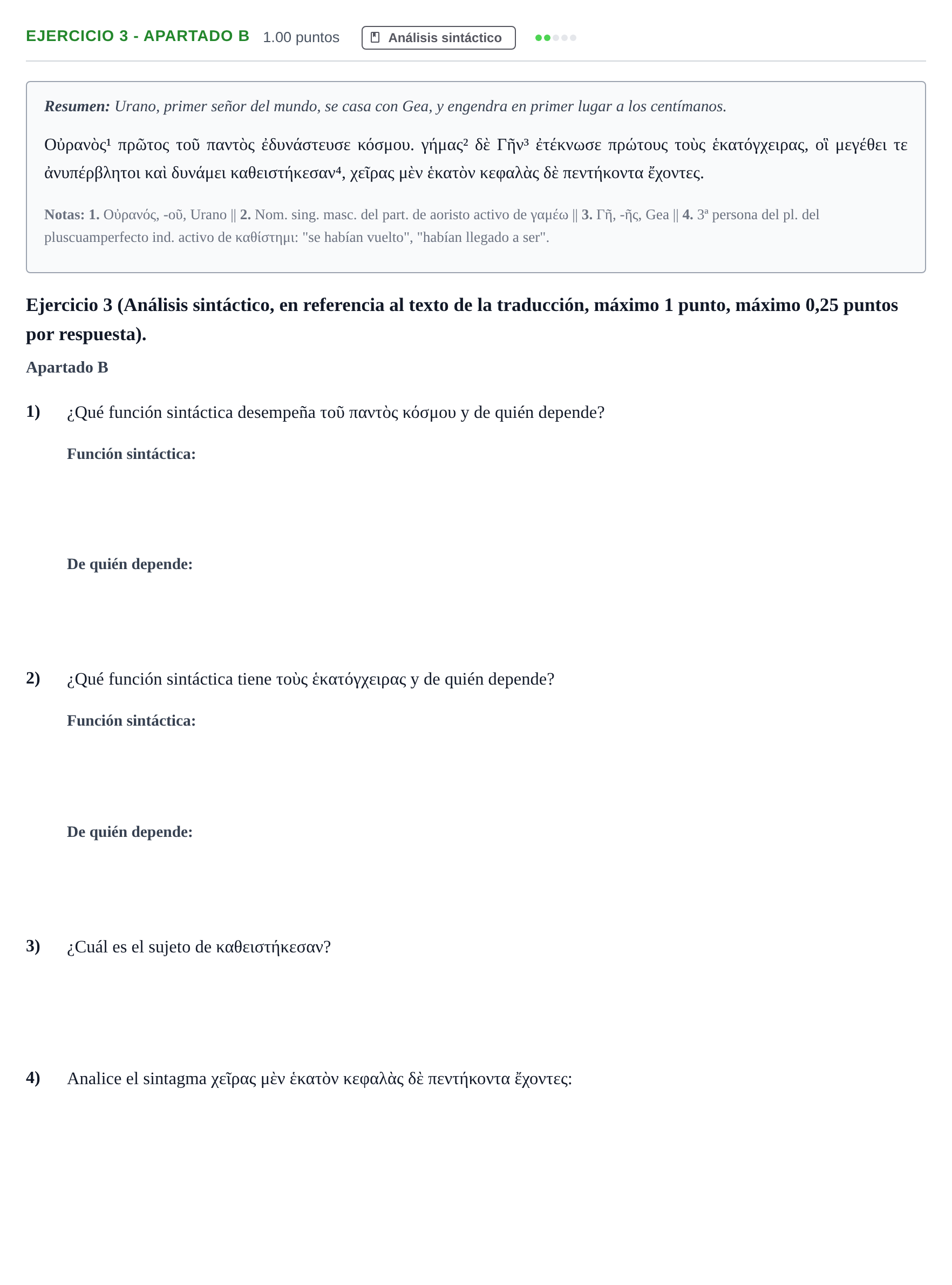 Enunciado: Ejercicio 3 - Apartado B · Griego II PAU Asturias Ordinaria 2025