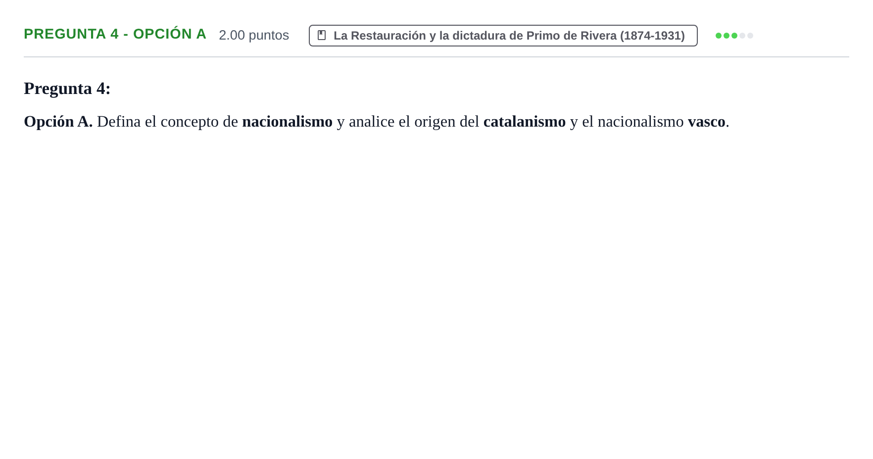 Enunciado: Pregunta 4 - Opción A · Historia de España PAU Asturias Extraordinaria 2025