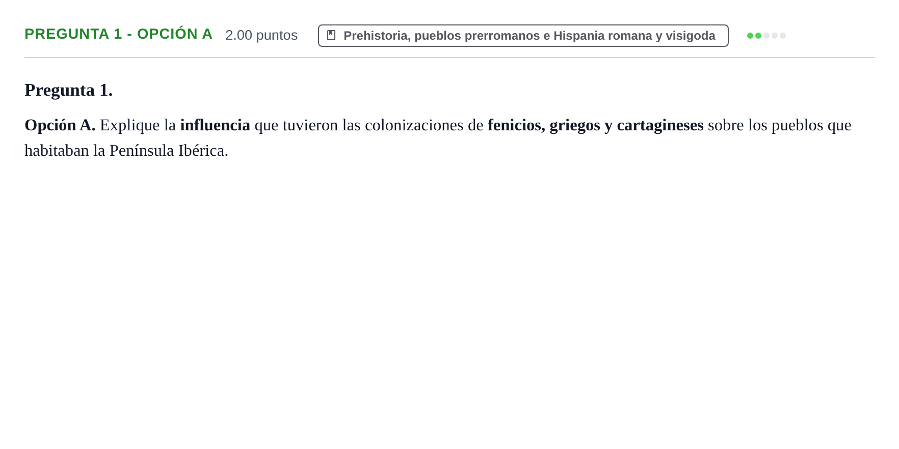 Enunciado: Pregunta 1 - Opción A · Historia de España PAU Asturias Ordinaria 2025