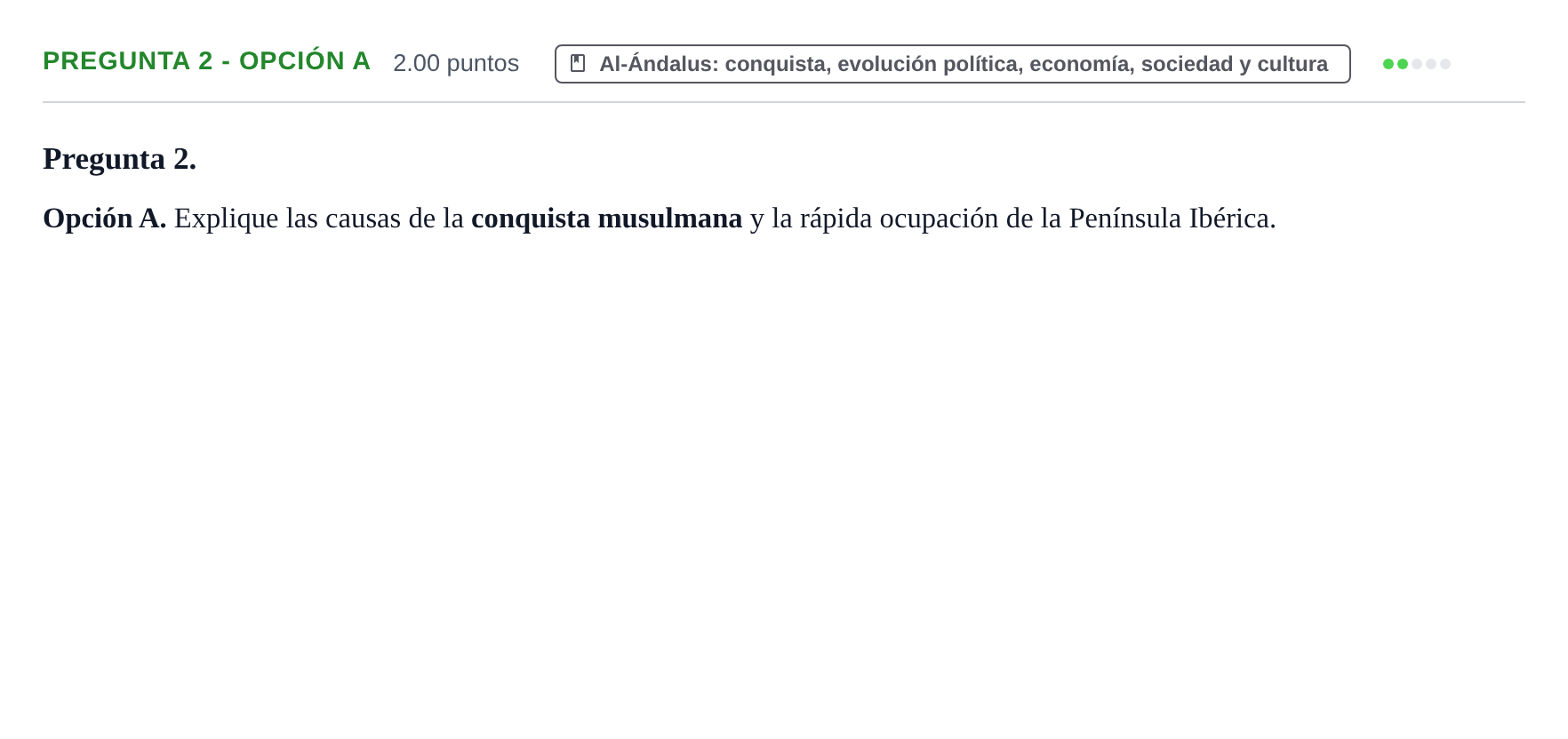 Enunciado: Pregunta 2 - Opción A · Historia de España PAU Asturias Ordinaria 2025