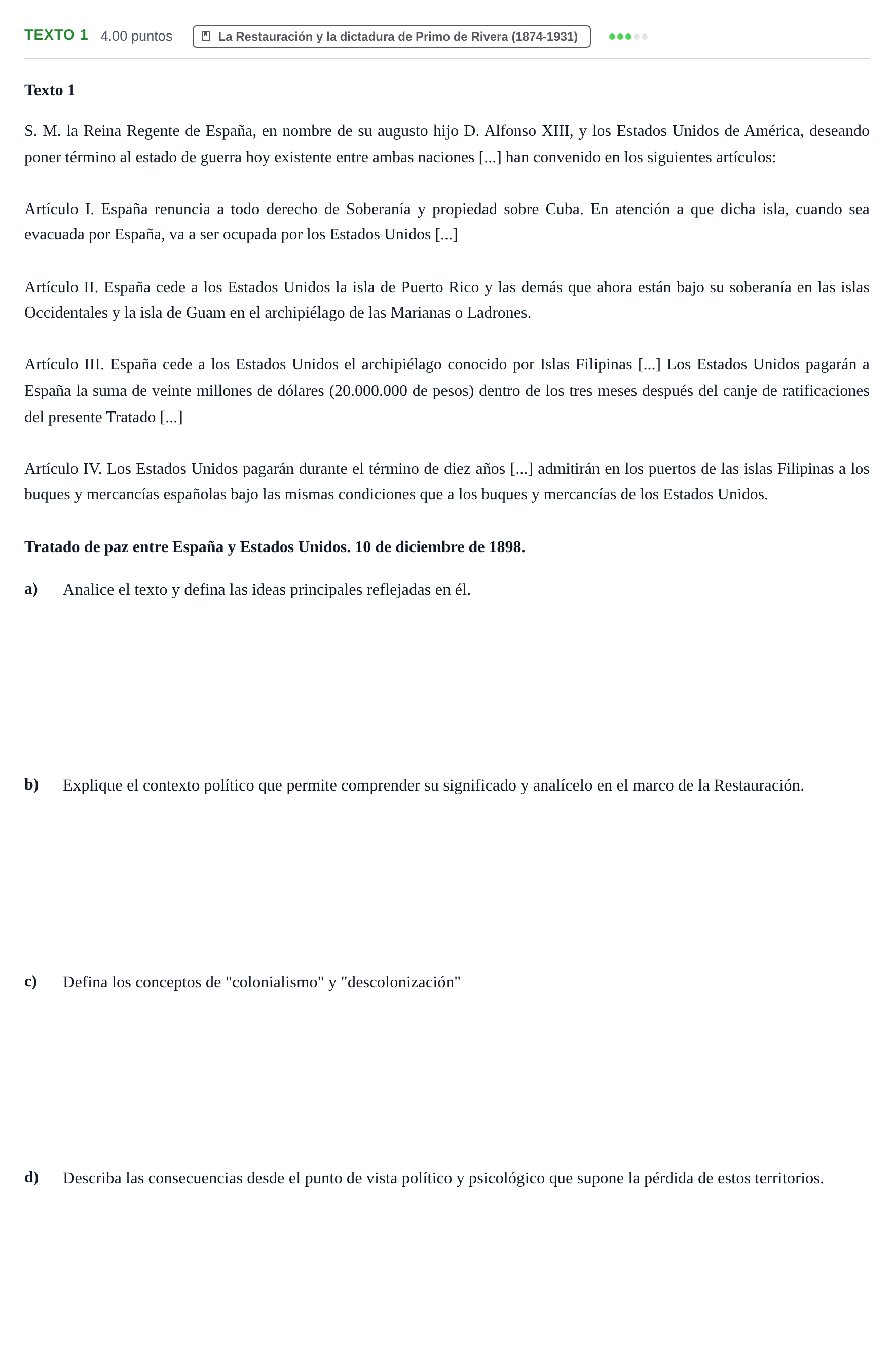Enunciado: Ejercicio Texto 1 · Historia de España PAU Asturias Ordinaria 2025