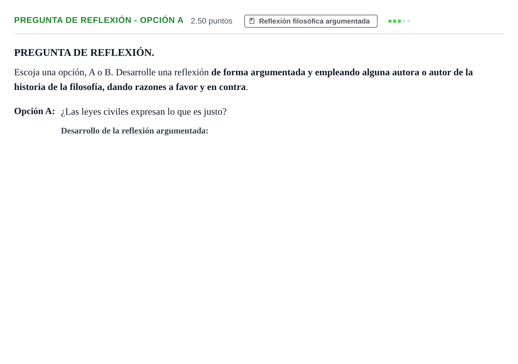 Enunciado: Pregunta de reflexión - Opción A · Historia de la Filosofía PAU Asturias Extraordinaria 2025