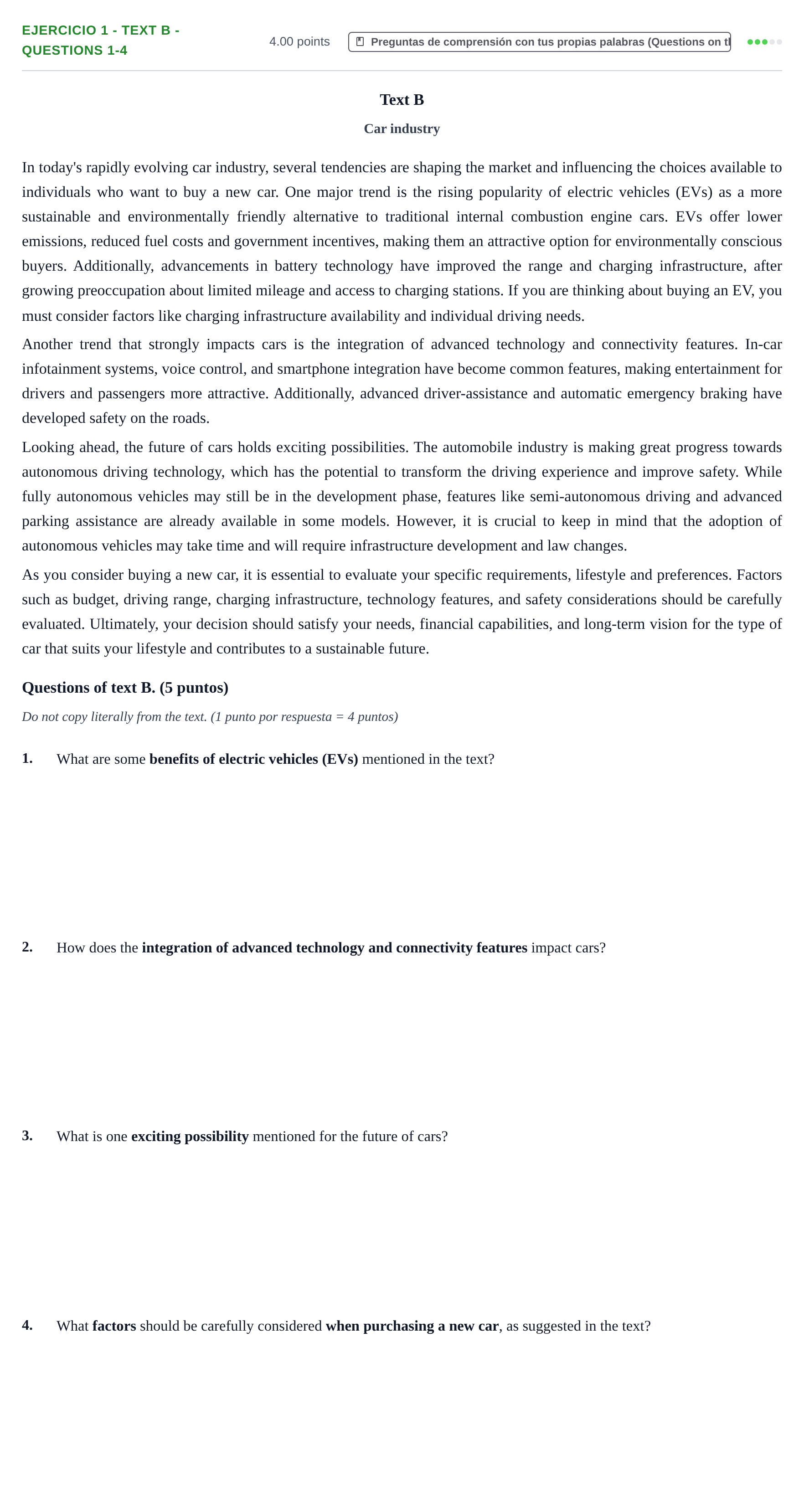Enunciado: Ejercicio 1 - Text B - Questions 1-4 · Inglés PAU Asturias Extraordinaria 2025
