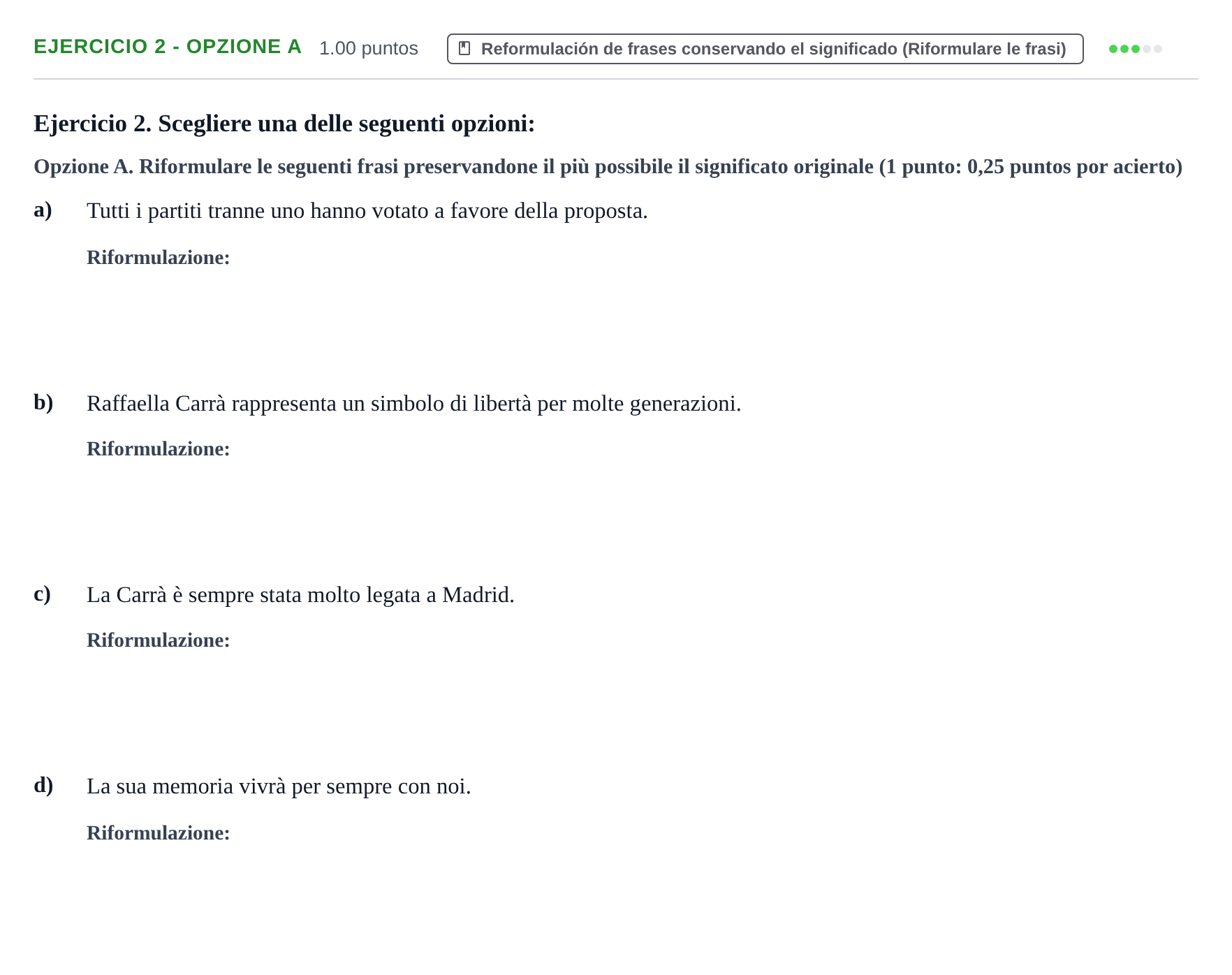 Enunciado: Ejercicio 2 - Opzione A · Italiano PAU Asturias Ordinaria (2ª lengua extranjera) 2025