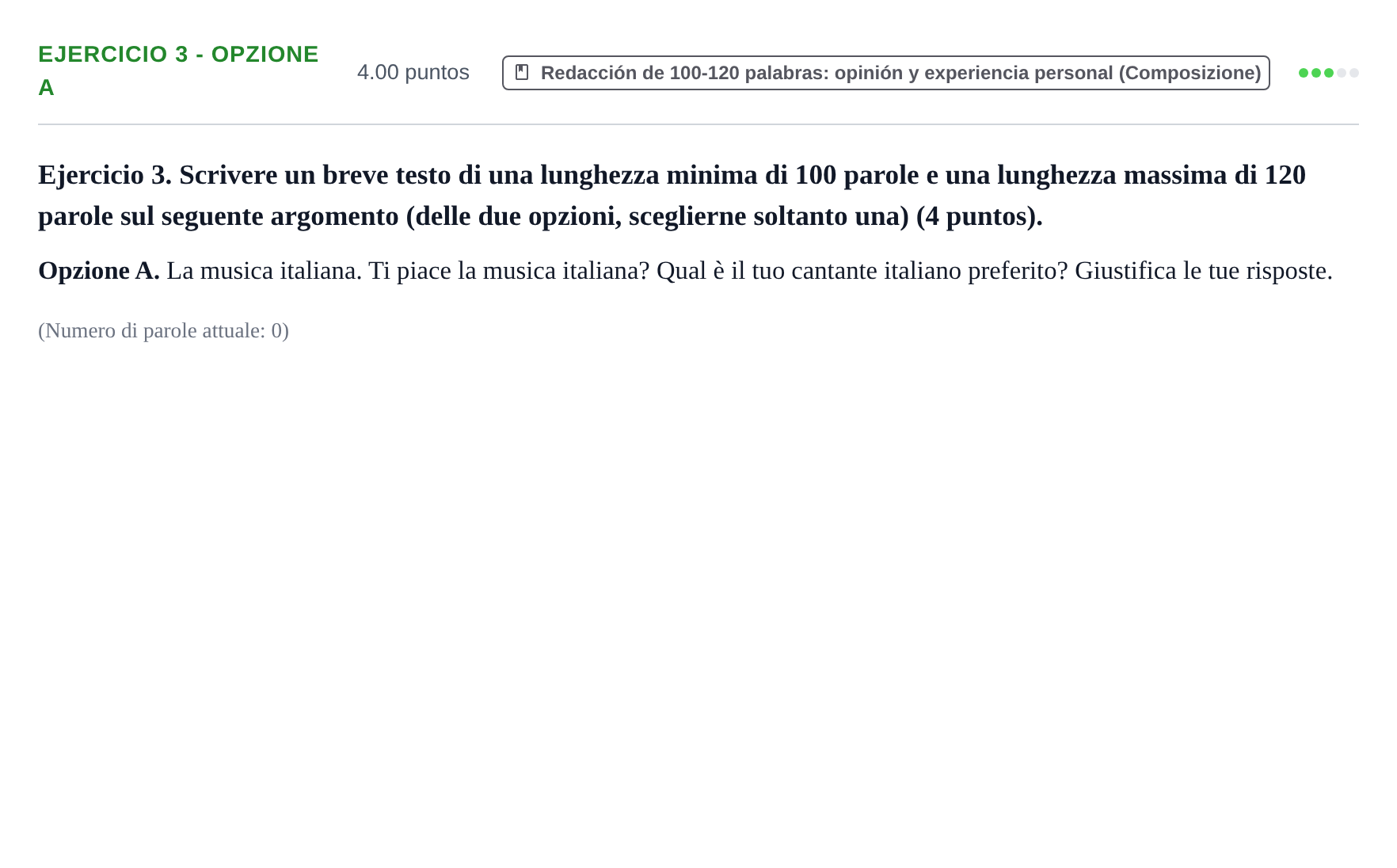 Enunciado: Ejercicio 3 - Opzione A · Italiano PAU Asturias Ordinaria (2ª lengua extranjera) 2025