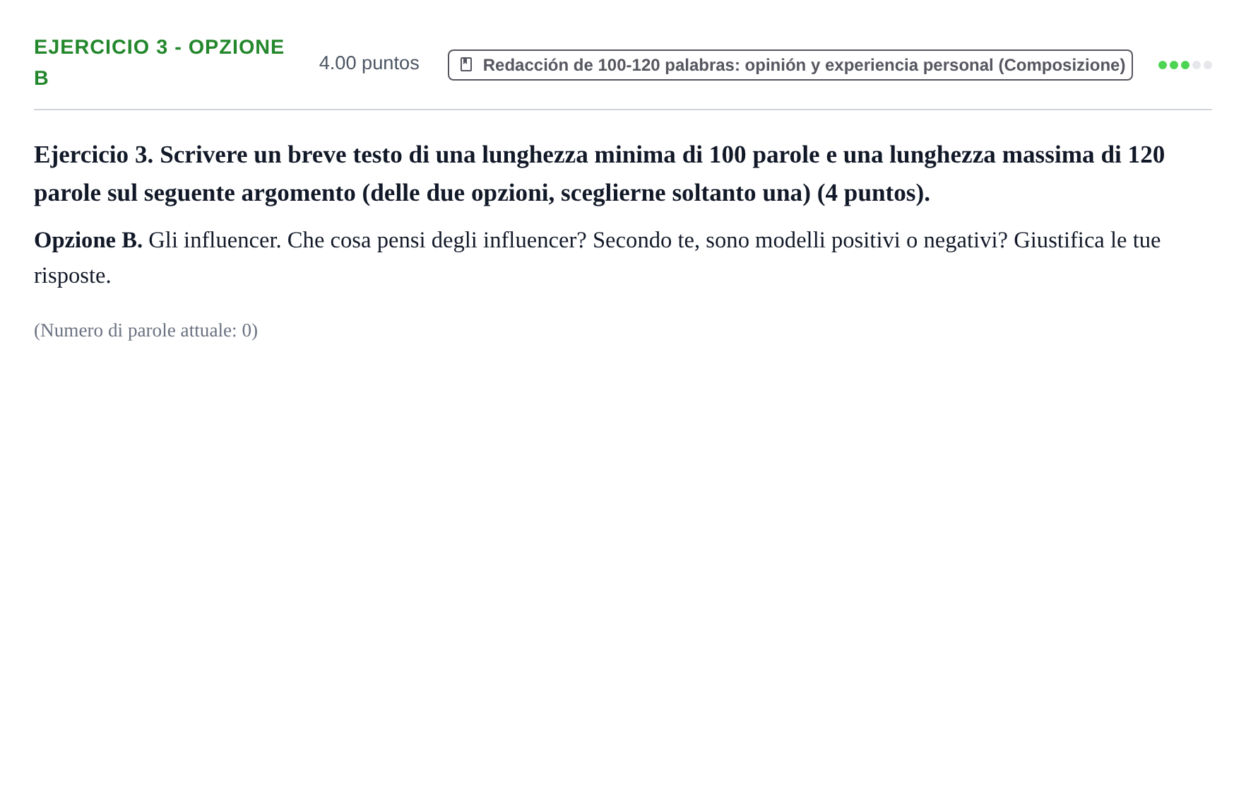 Enunciado: Ejercicio 3 - Opzione B · Italiano PAU Asturias Ordinaria (2ª lengua extranjera) 2025