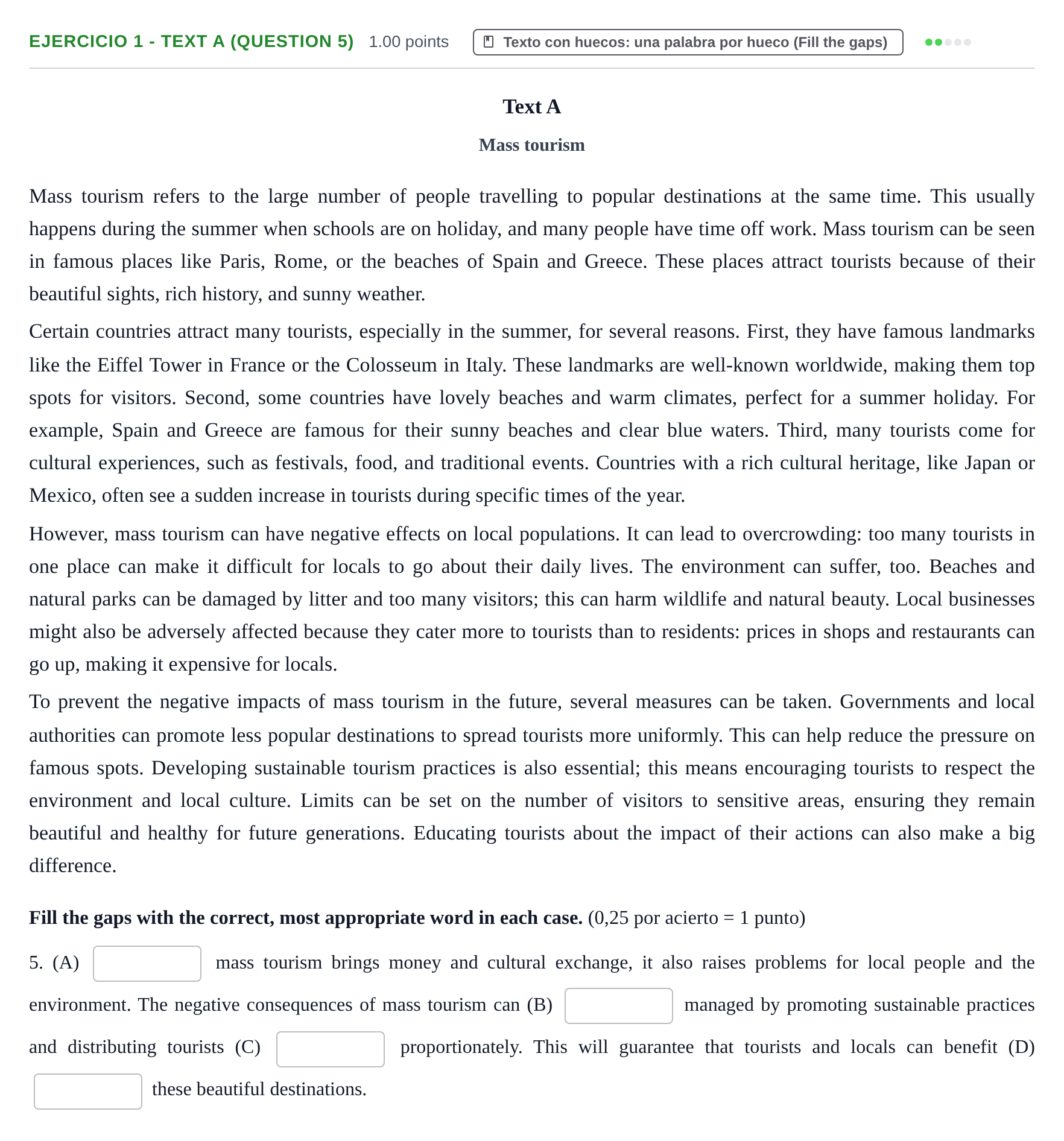 Enunciado: Ejercicio 1 - Text A (Question 5) · Inglés PAU Asturias Ordinaria 2025