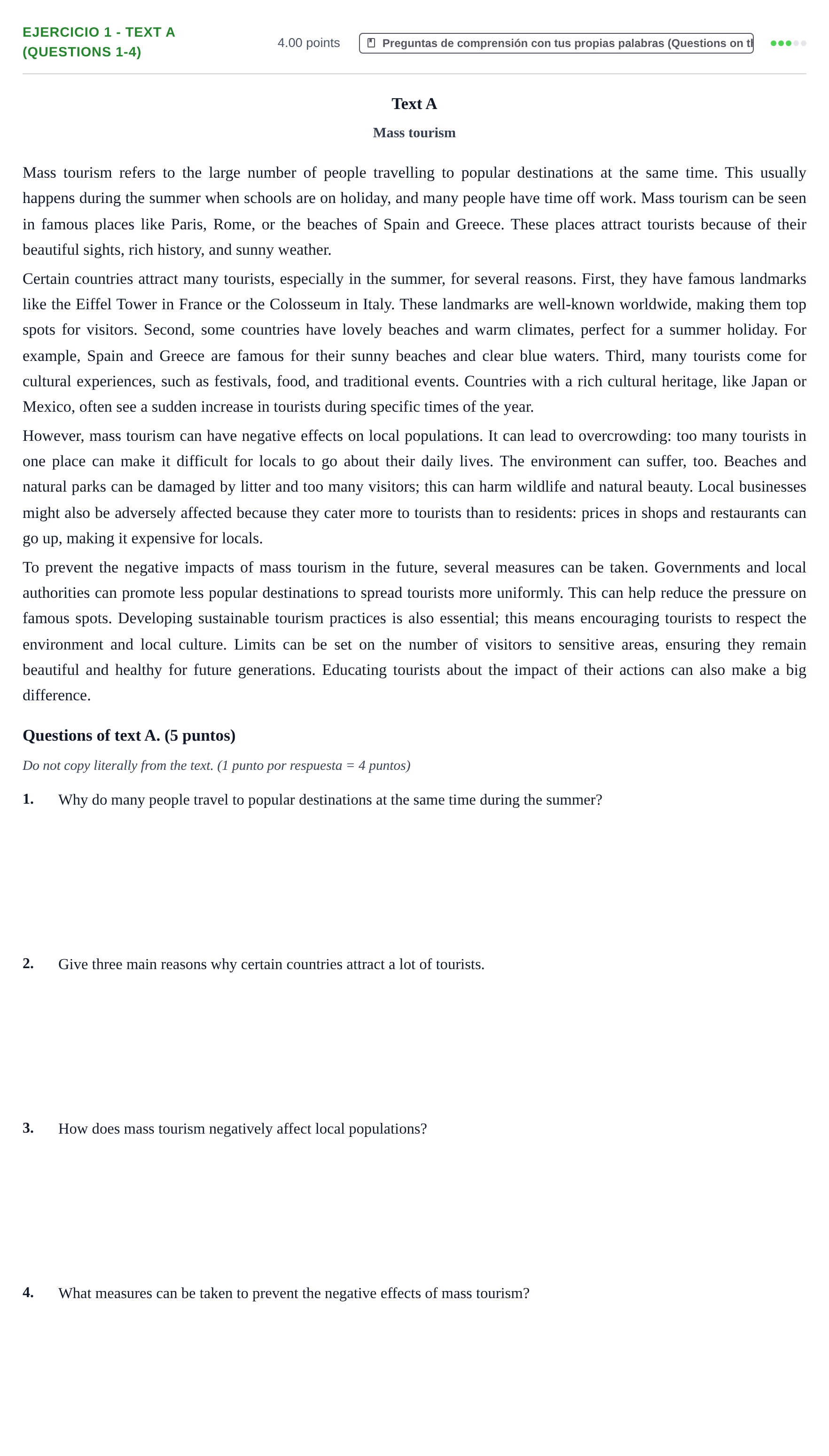 Enunciado: Ejercicio 1 - Text A (Questions 1-4) · Inglés PAU Asturias Ordinaria 2025