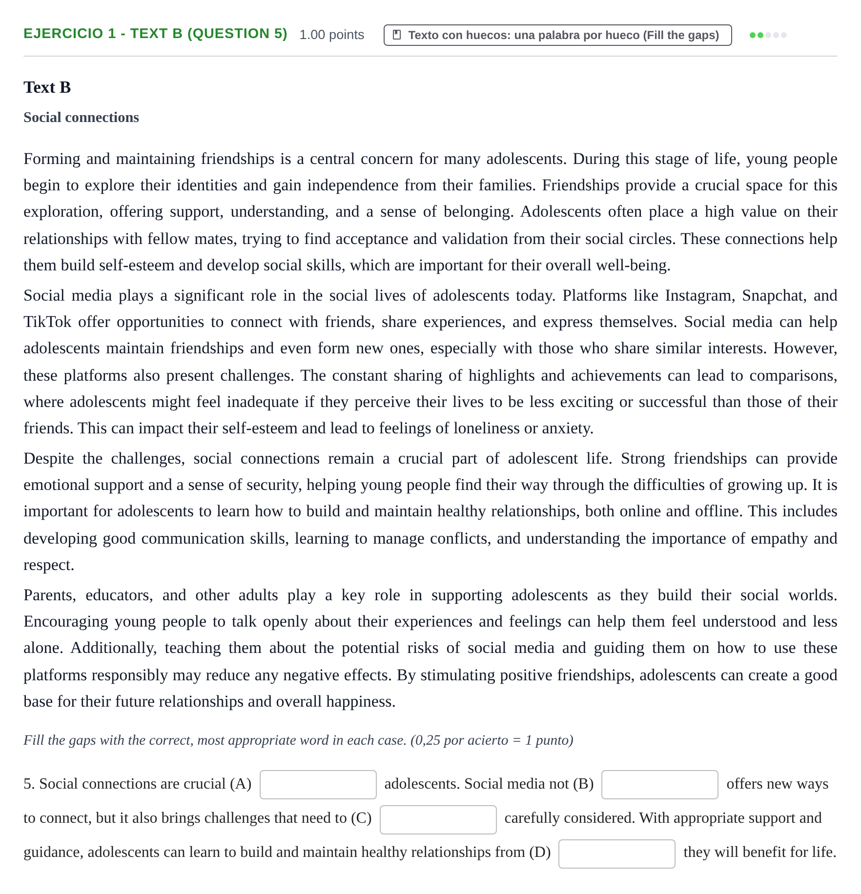 Enunciado: Ejercicio 1 - Text B (Question 5) · Inglés PAU Asturias Ordinaria 2025