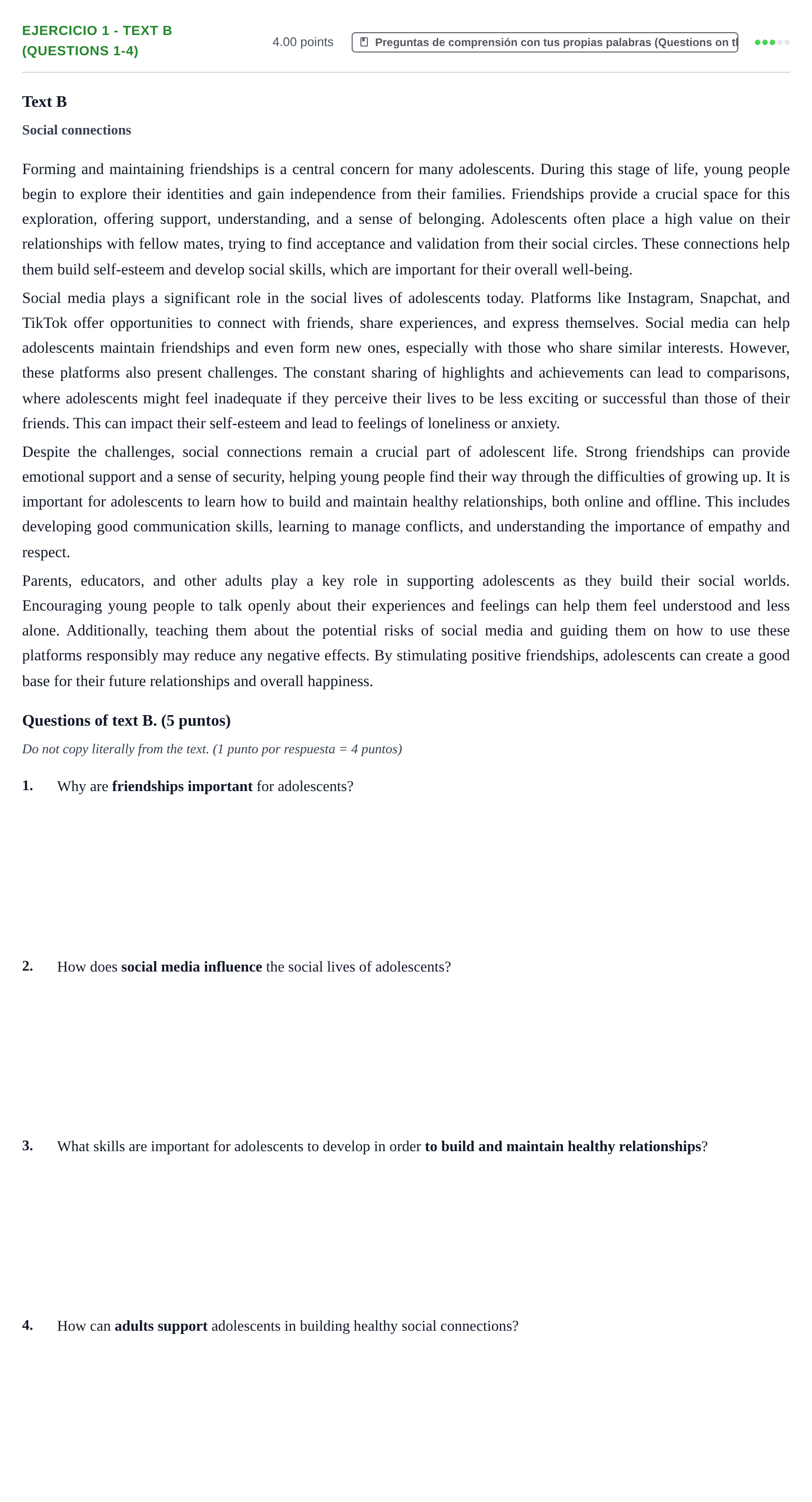 Enunciado: Ejercicio 1 - Text B (Questions 1-4) · Inglés PAU Asturias Ordinaria 2025