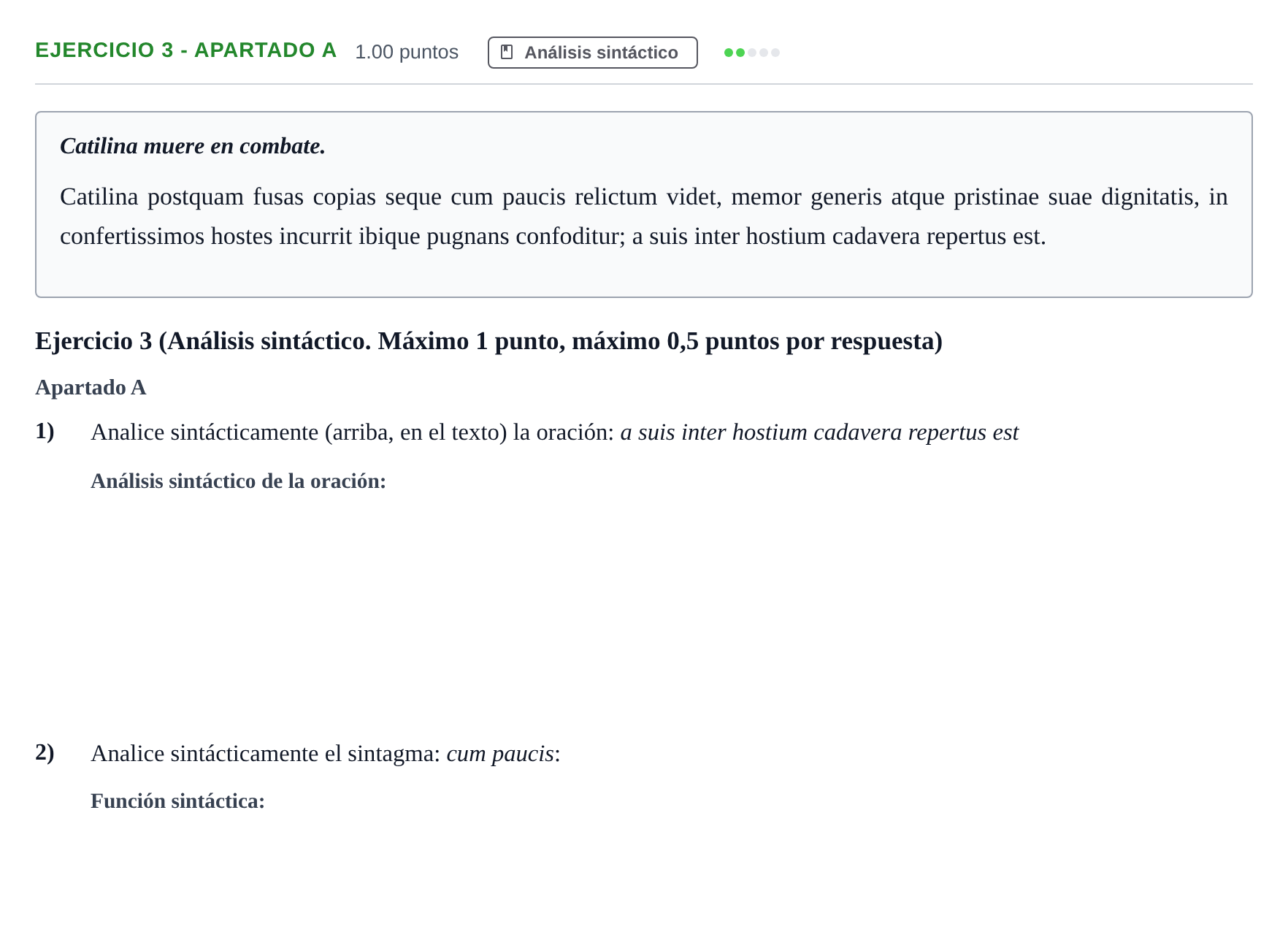 Enunciado: Ejercicio 3 - Apartado A · Latín II PAU Asturias Extraordinaria 2025