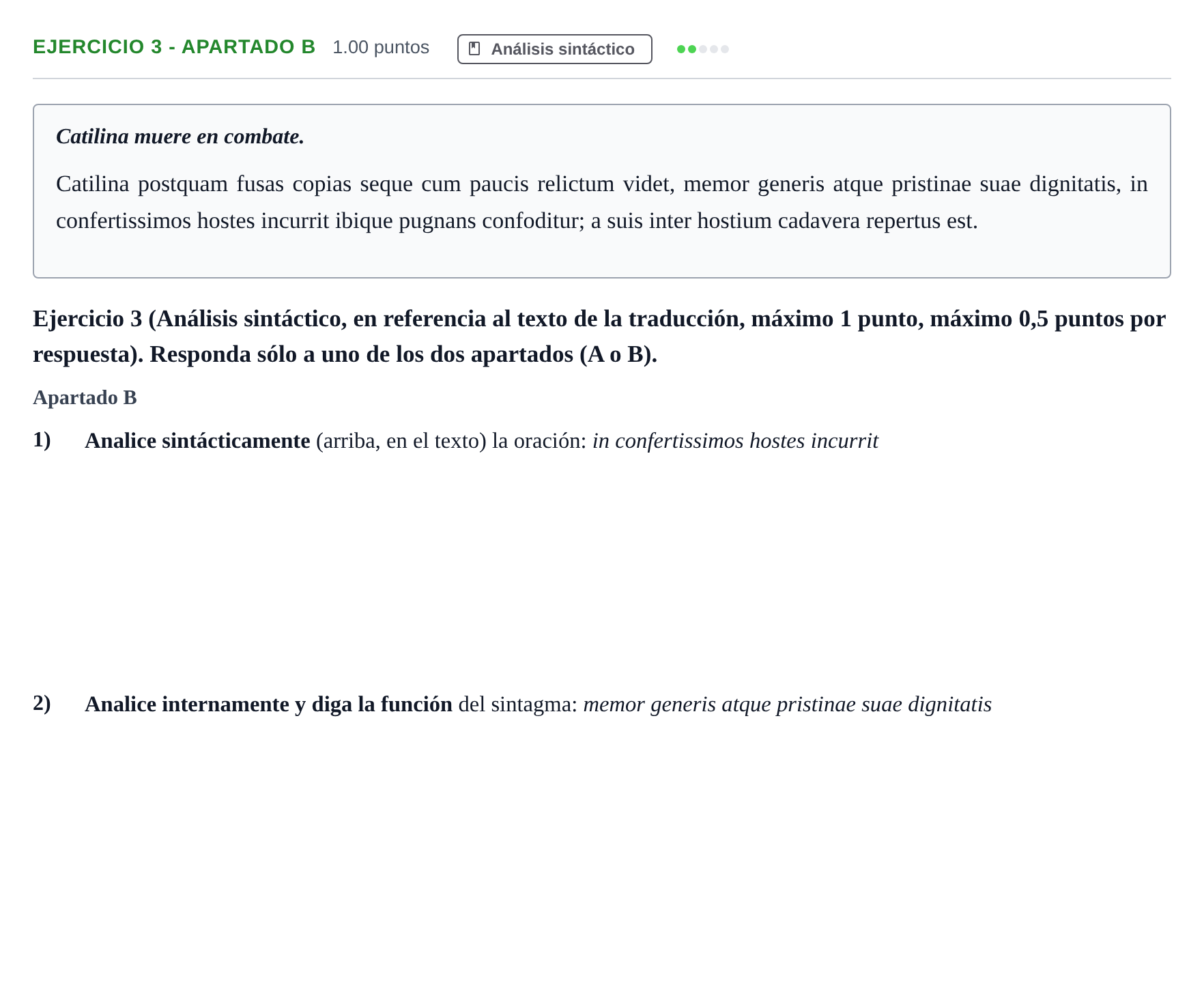 Enunciado: Ejercicio 3 - Apartado B · Latín II PAU Asturias Extraordinaria 2025