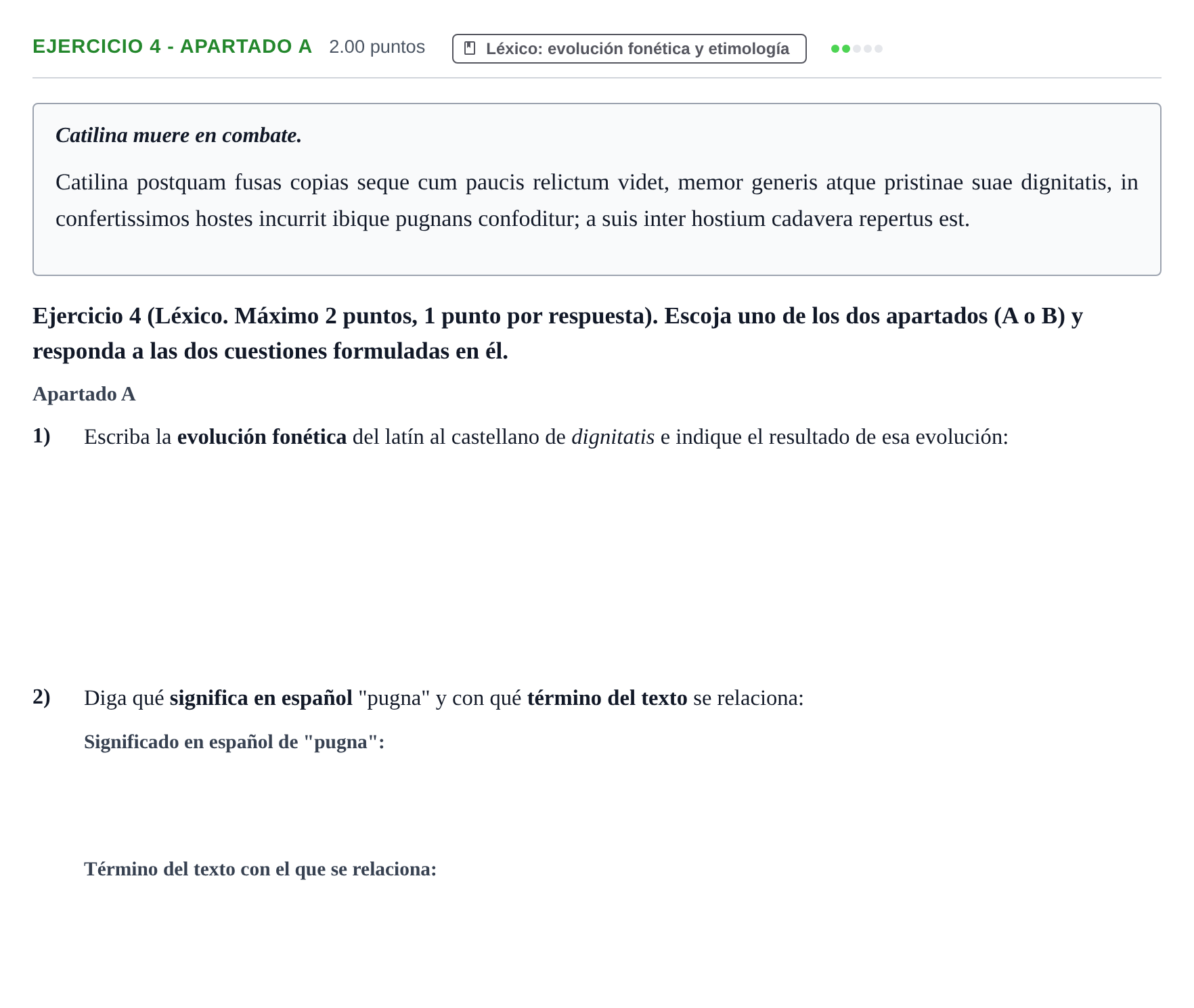 Enunciado: Ejercicio 4 - Apartado A · Latín II PAU Asturias Extraordinaria 2025