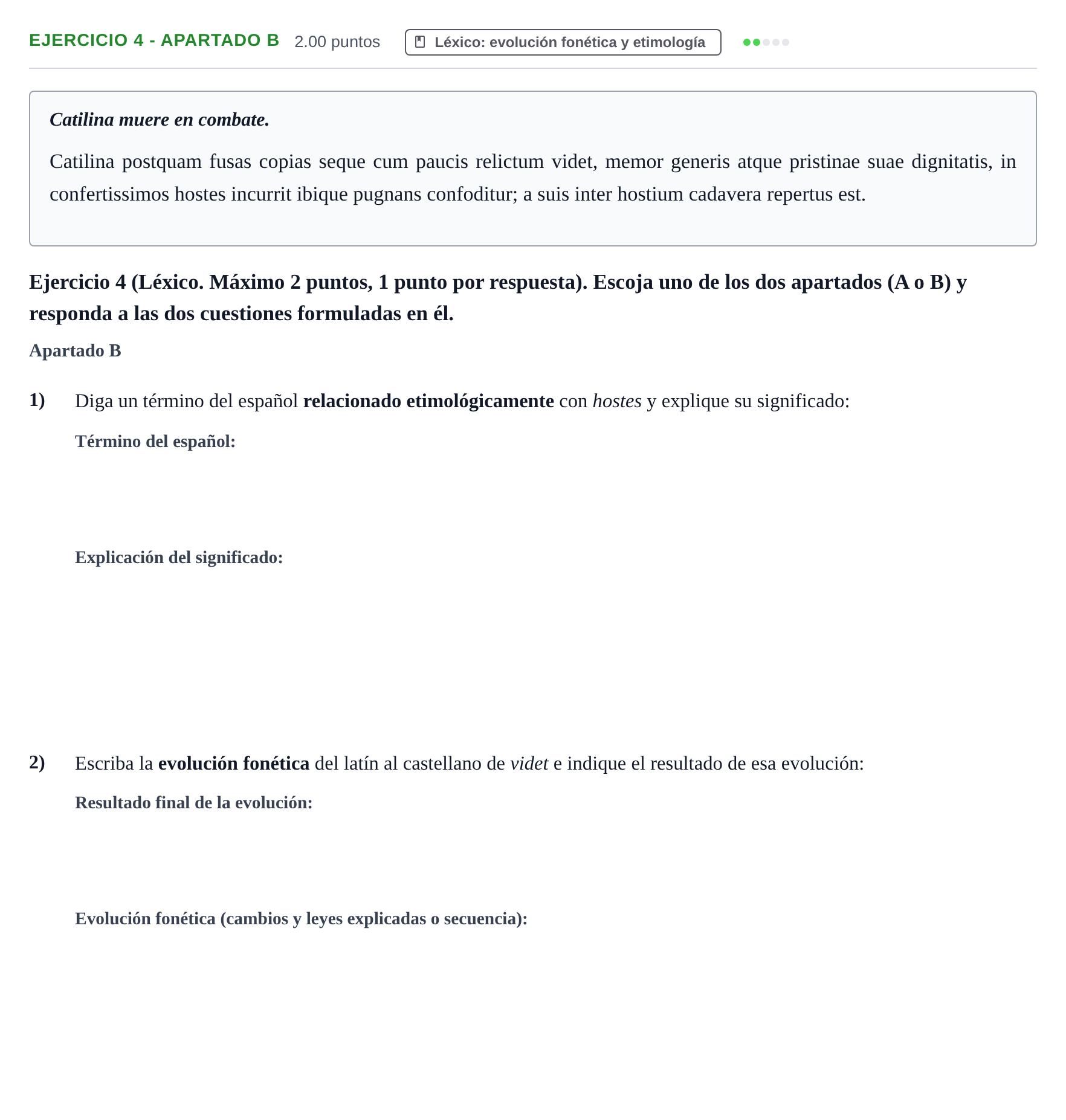 Enunciado: Ejercicio 4 - Apartado B · Latín II PAU Asturias Extraordinaria 2025