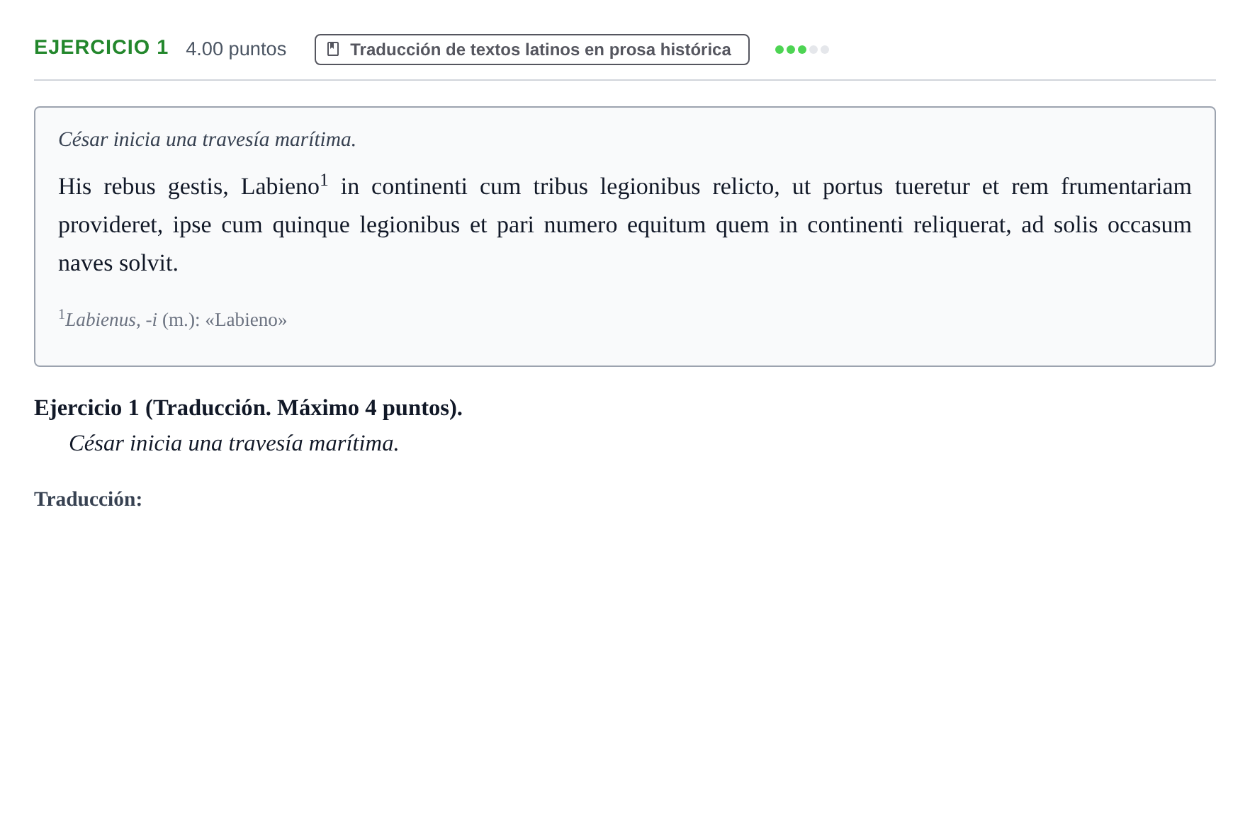 Enunciado: Ejercicio 1 · Latín II PAU Asturias Ordinaria 2025