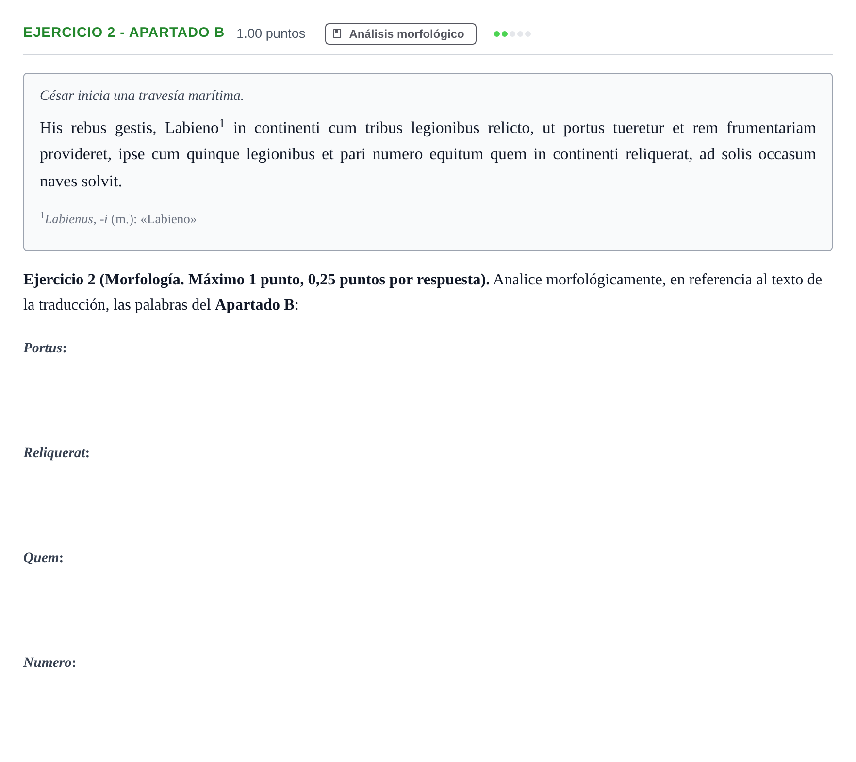 Enunciado: Ejercicio 2 - Apartado B · Latín II PAU Asturias Ordinaria 2025