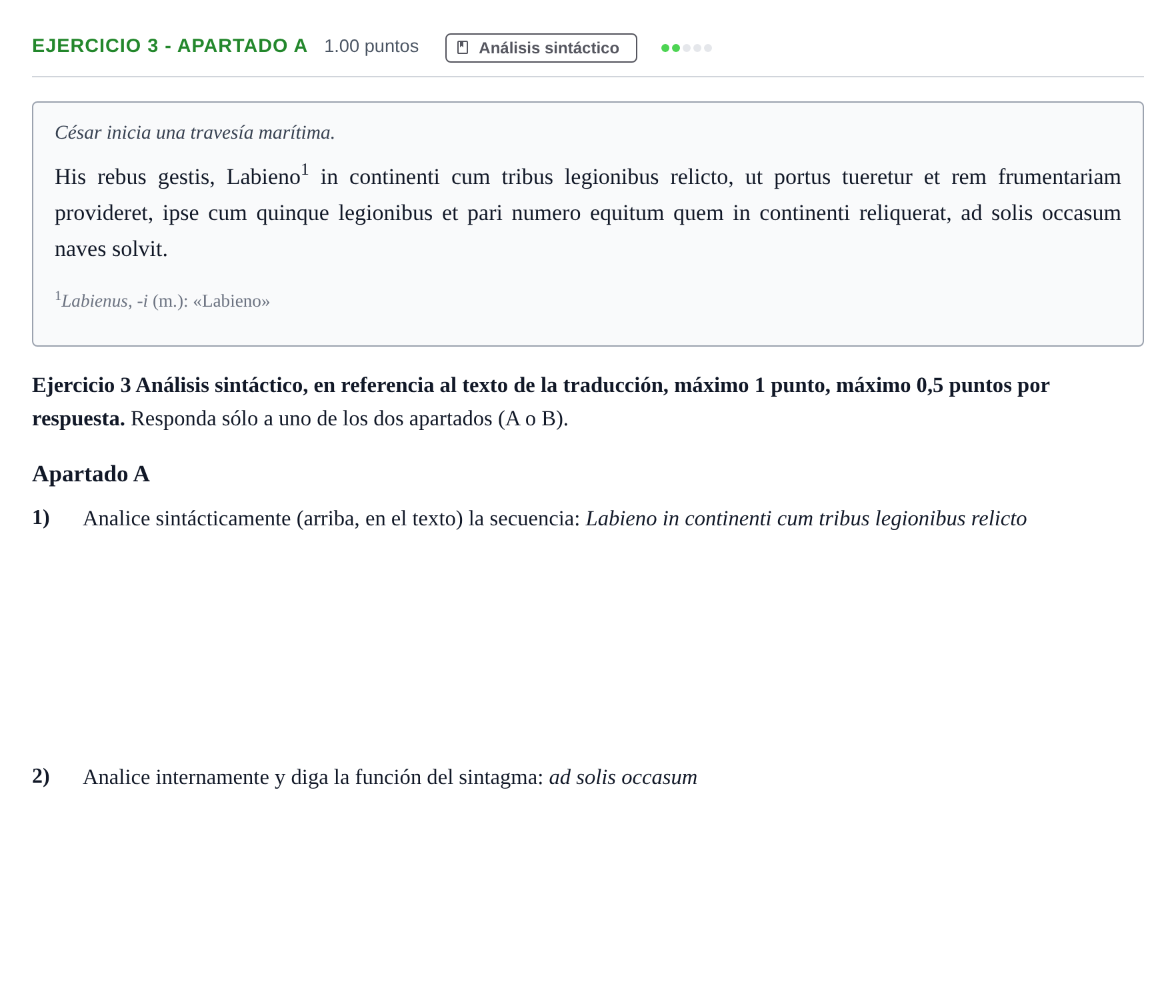 Enunciado: Ejercicio 3 - Apartado A · Latín II PAU Asturias Ordinaria 2025