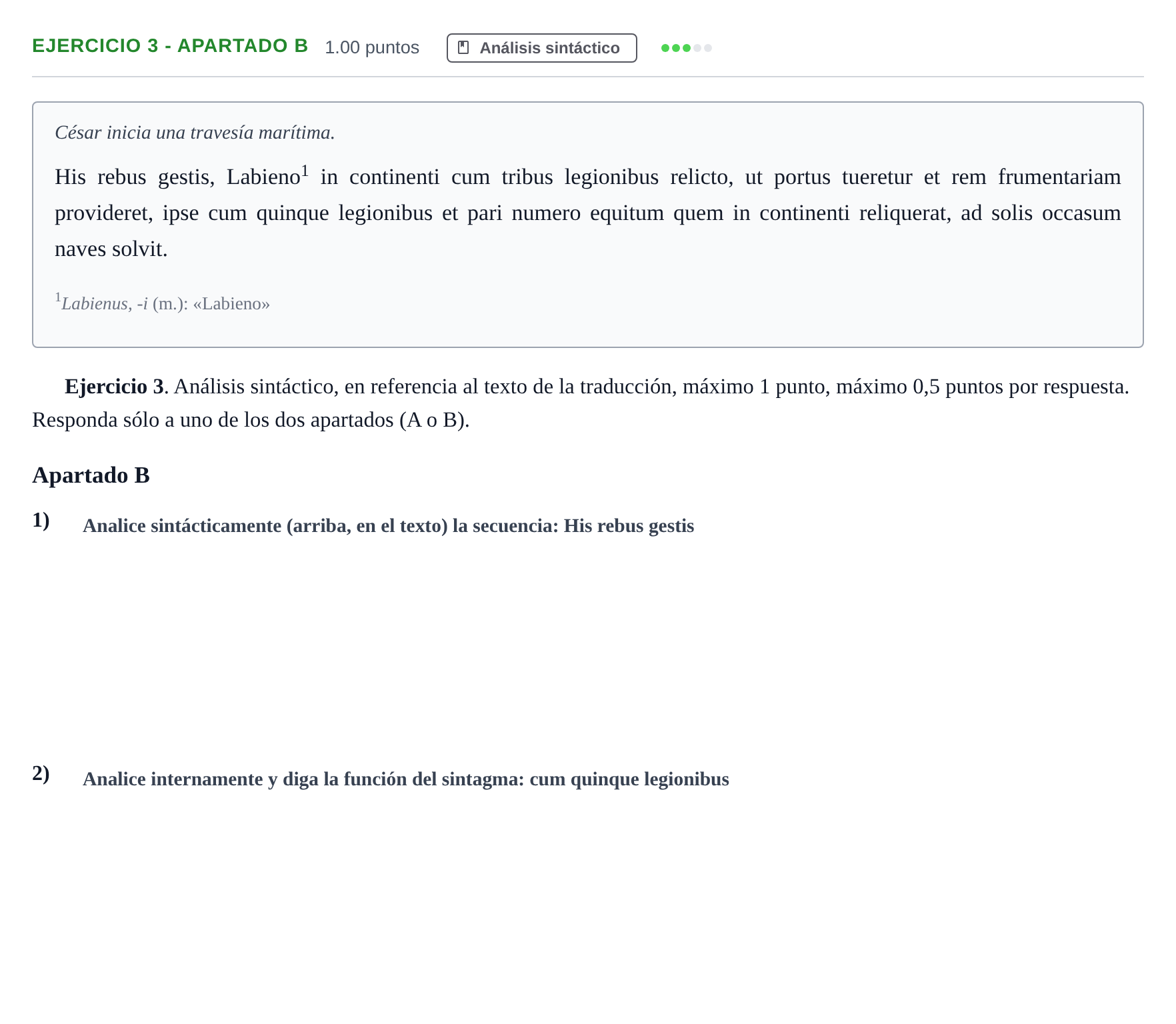 Enunciado: Ejercicio 3 - Apartado B · Latín II PAU Asturias Ordinaria 2025