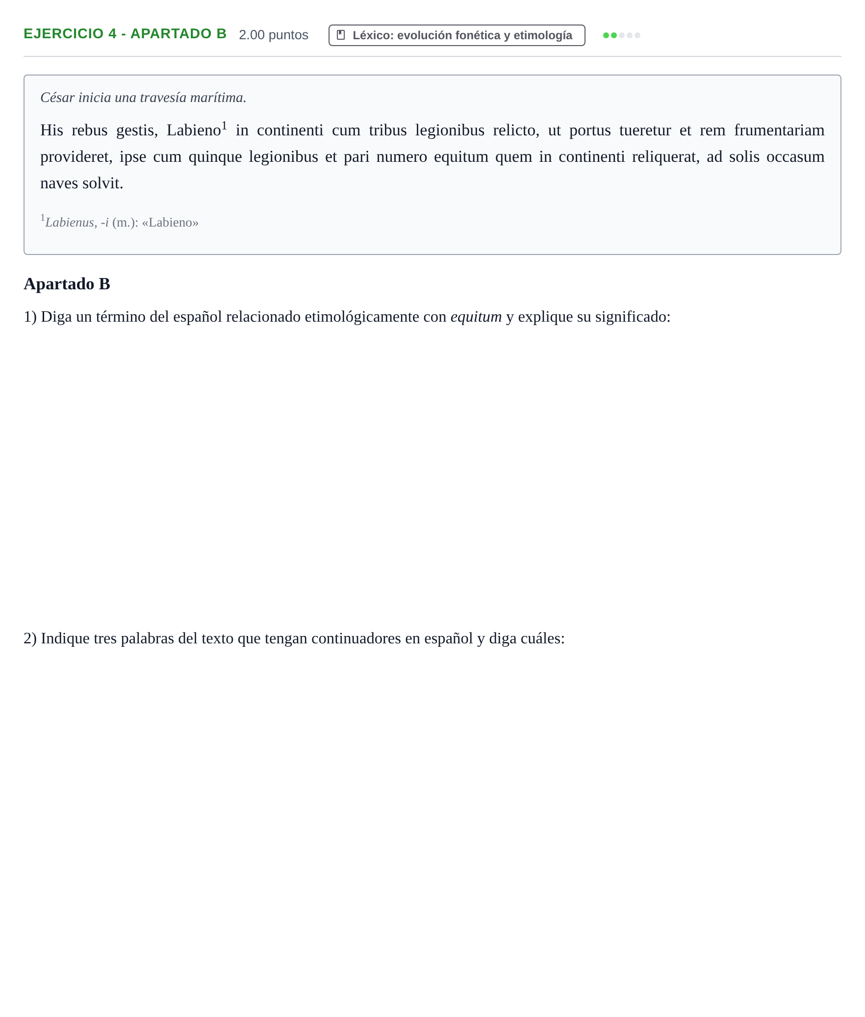 Enunciado: Ejercicio 4 - Apartado B · Latín II PAU Asturias Ordinaria 2025