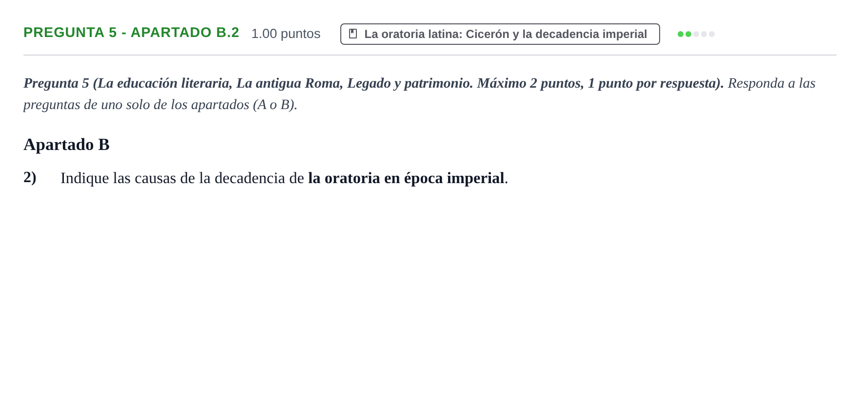 Enunciado: Pregunta 5 - Apartado B.2 · Latín II PAU Asturias Ordinaria 2025