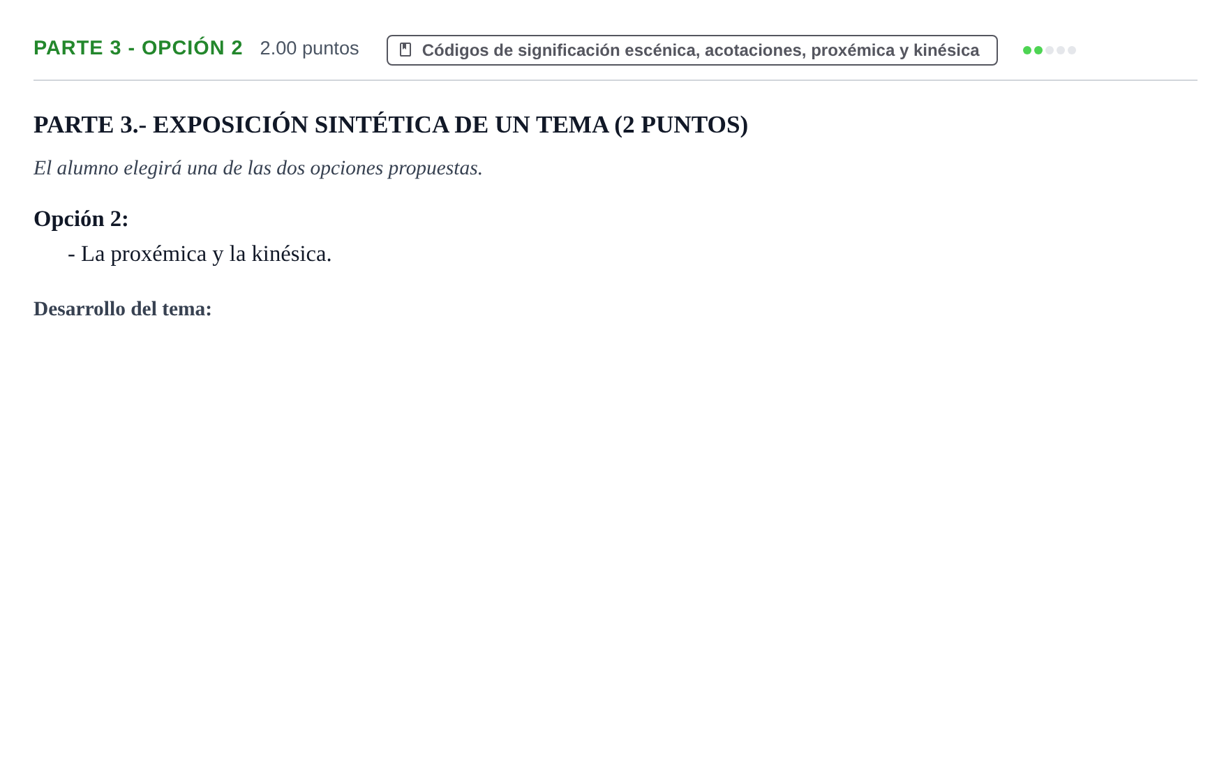 Enunciado: Ejercicio Parte 3 - Opción 2 · Artes Escénicas PAU Extremadura Ordinaria 2026
