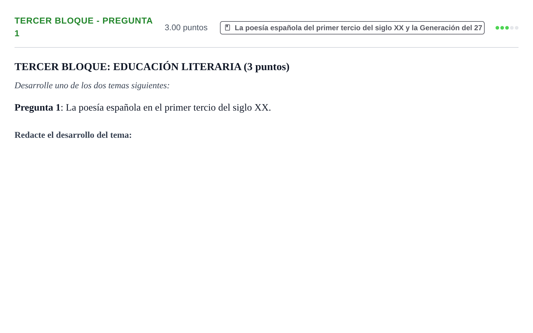 Enunciado: Ejercicio Tercer Bloque - Pregunta 1 · Lengua Castellana y Literatura II PAU Extremadura Ordinaria 2026