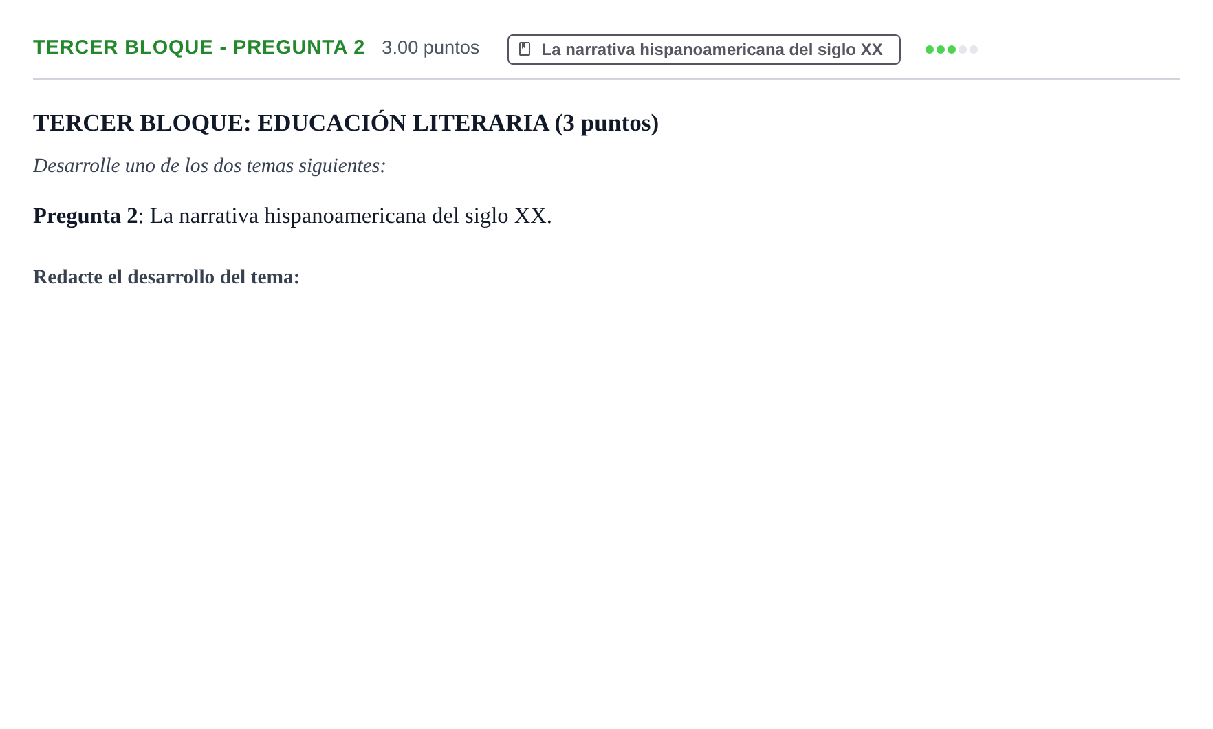 Enunciado: Ejercicio Tercer Bloque - Pregunta 2 · Lengua Castellana y Literatura II PAU Extremadura Ordinaria 2026