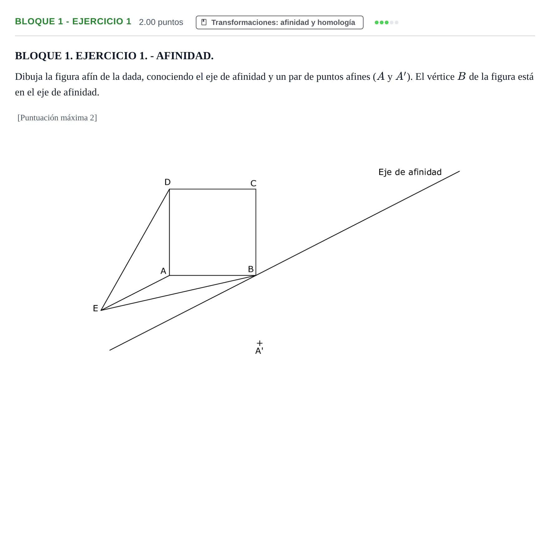 Enunciado: Bloque 1 - Ejercicio 1 · Dibujo técnico II PAU Extremadura Ordinaria 2026
