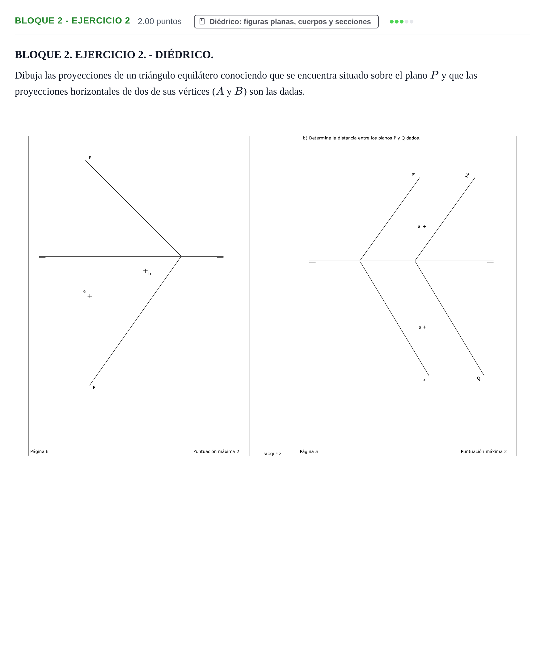 Enunciado: Bloque 2 - Ejercicio 2 · Dibujo técnico II PAU Extremadura Ordinaria 2026