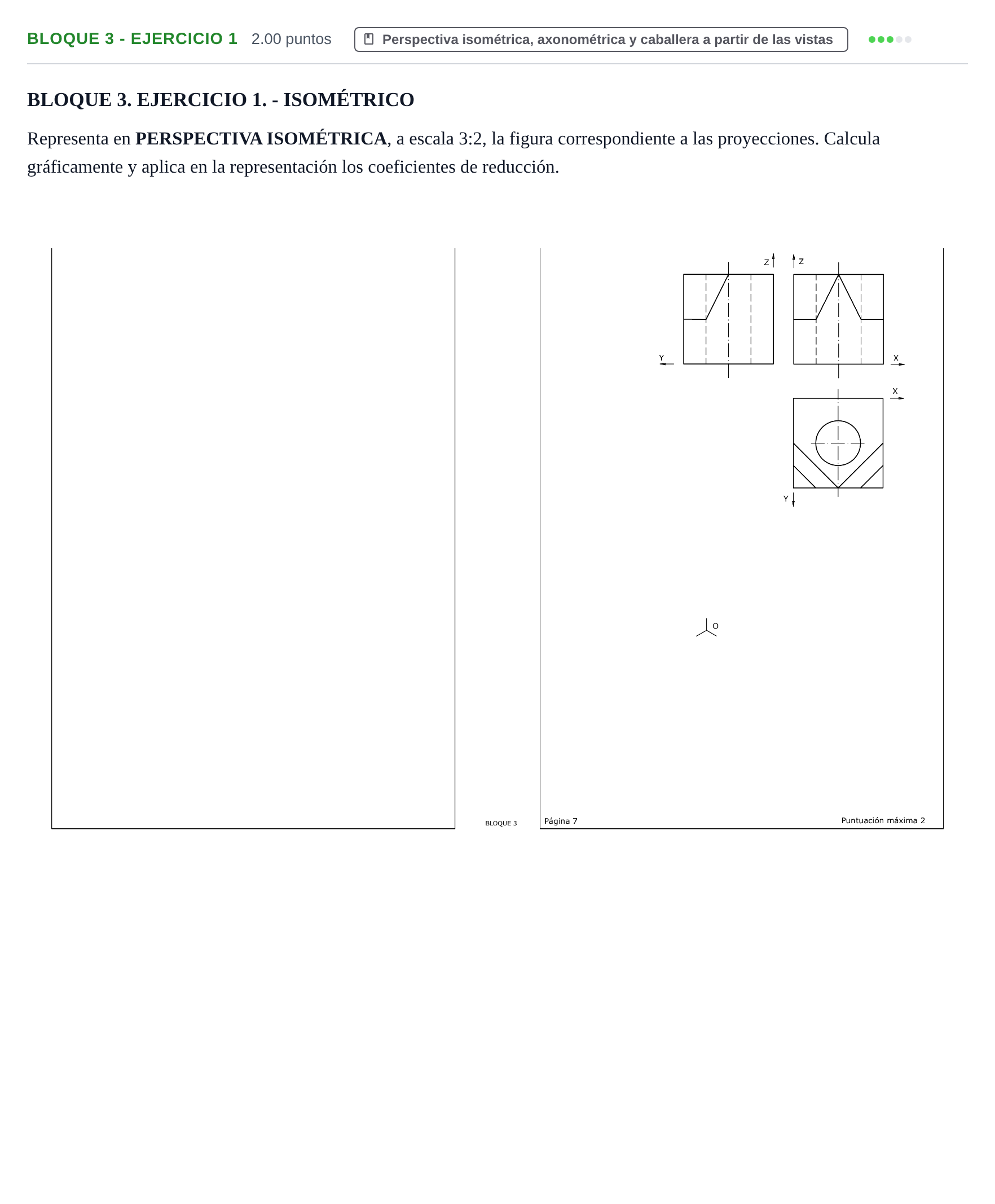 Enunciado: Bloque 3 - Ejercicio 1 · Dibujo técnico II PAU Extremadura Ordinaria 2026