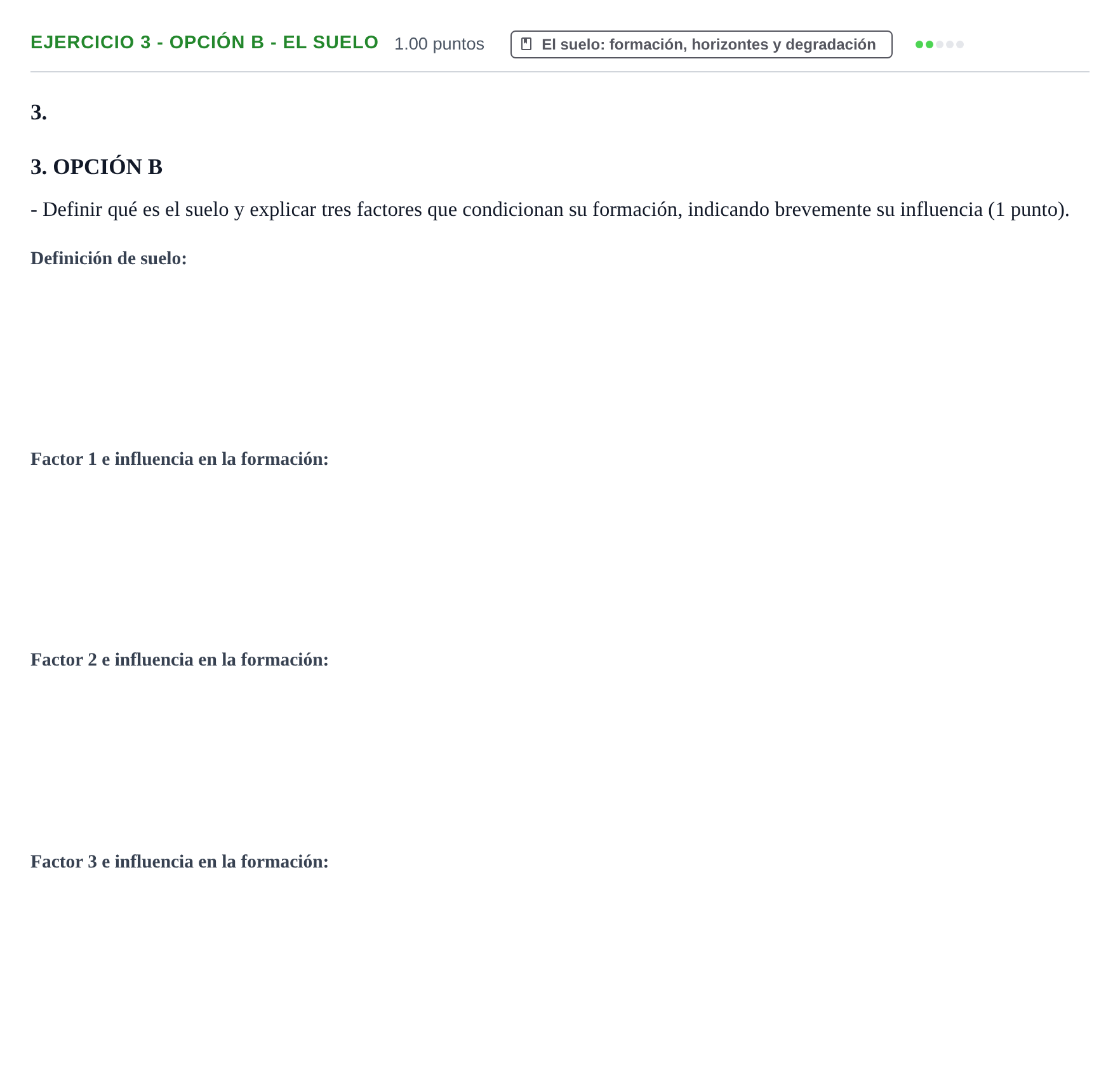 Enunciado: Ejercicio 3 - Opción B - El suelo · Geología y Ciencias Ambientales PAU Extremadura Ordinaria 2026