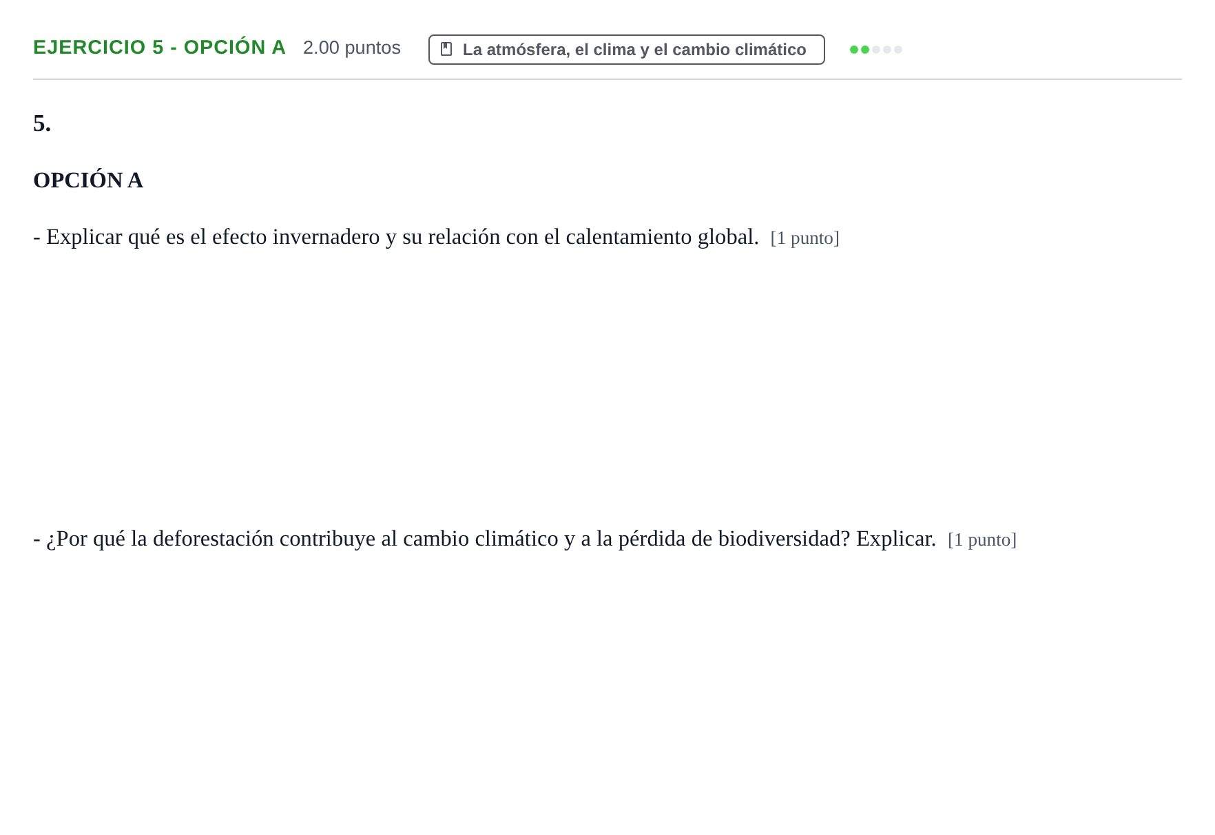 Enunciado: Ejercicio 5 - Opción A · Geología y Ciencias Ambientales PAU Extremadura Ordinaria 2026