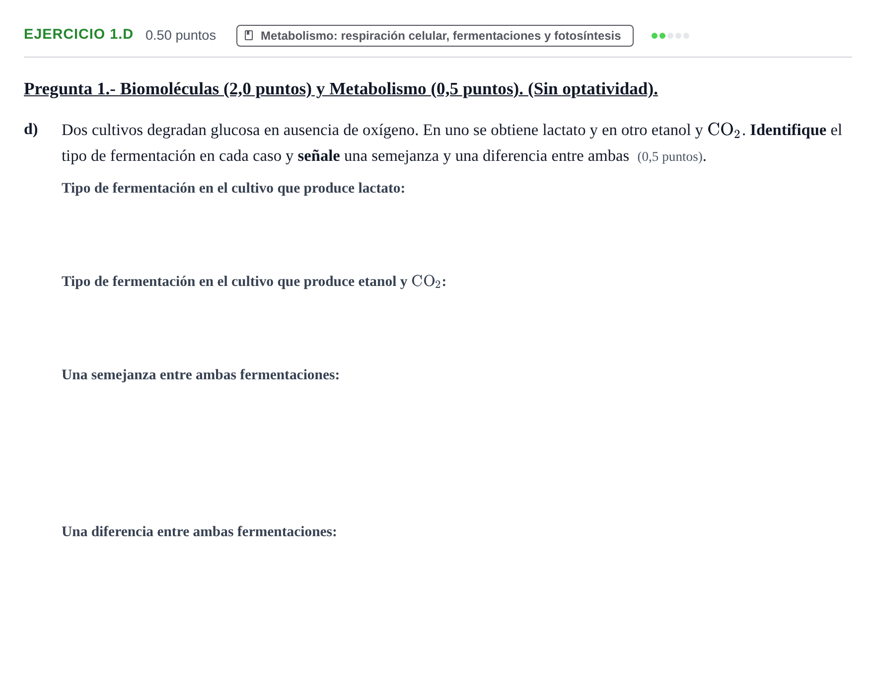 Enunciado: Ejercicio 1.d - Metabolismo · Biología PAU Extremadura Ordinaria 2026