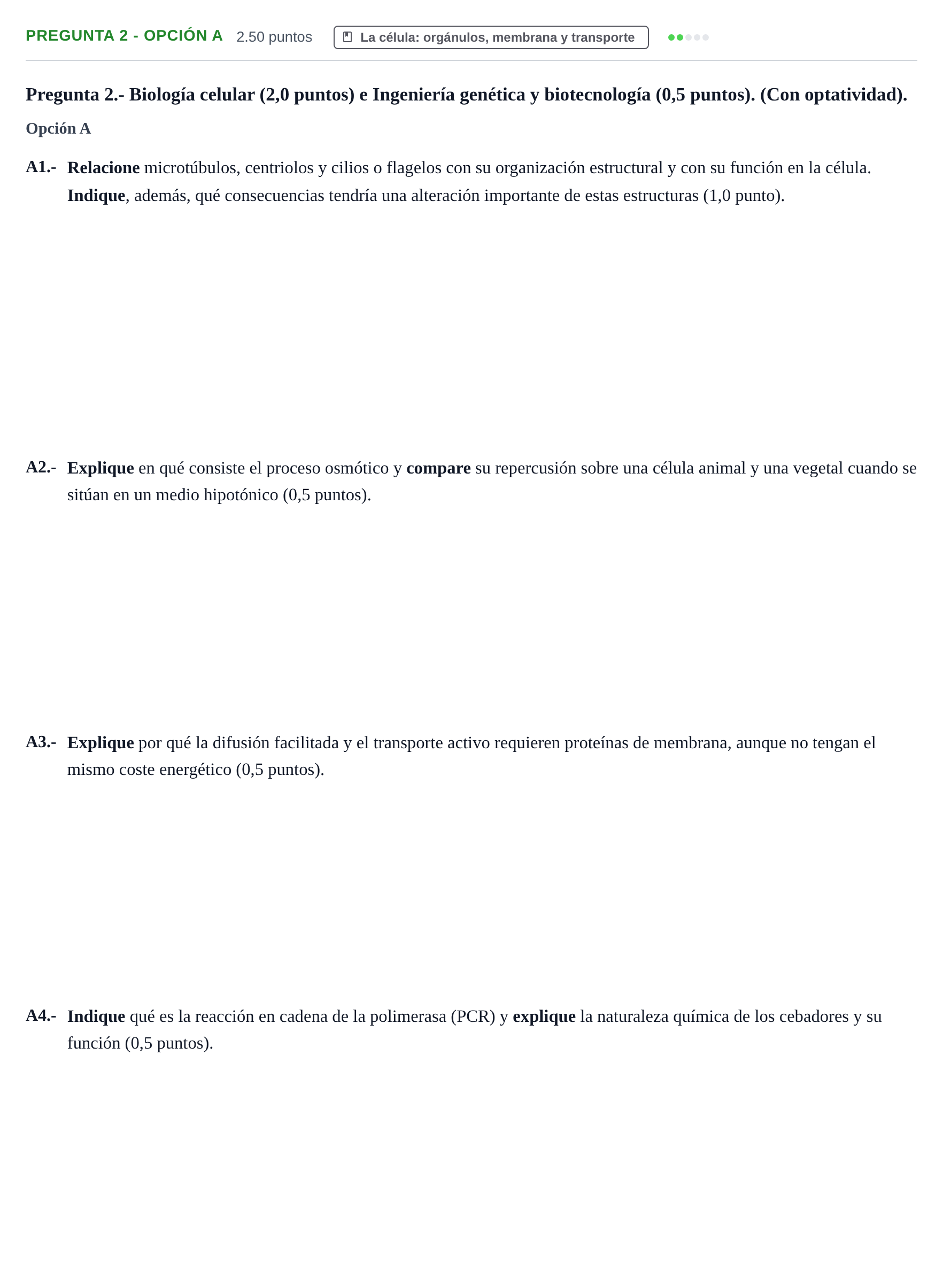 Enunciado: Pregunta 2 - Opción A · Biología PAU Extremadura Ordinaria 2026