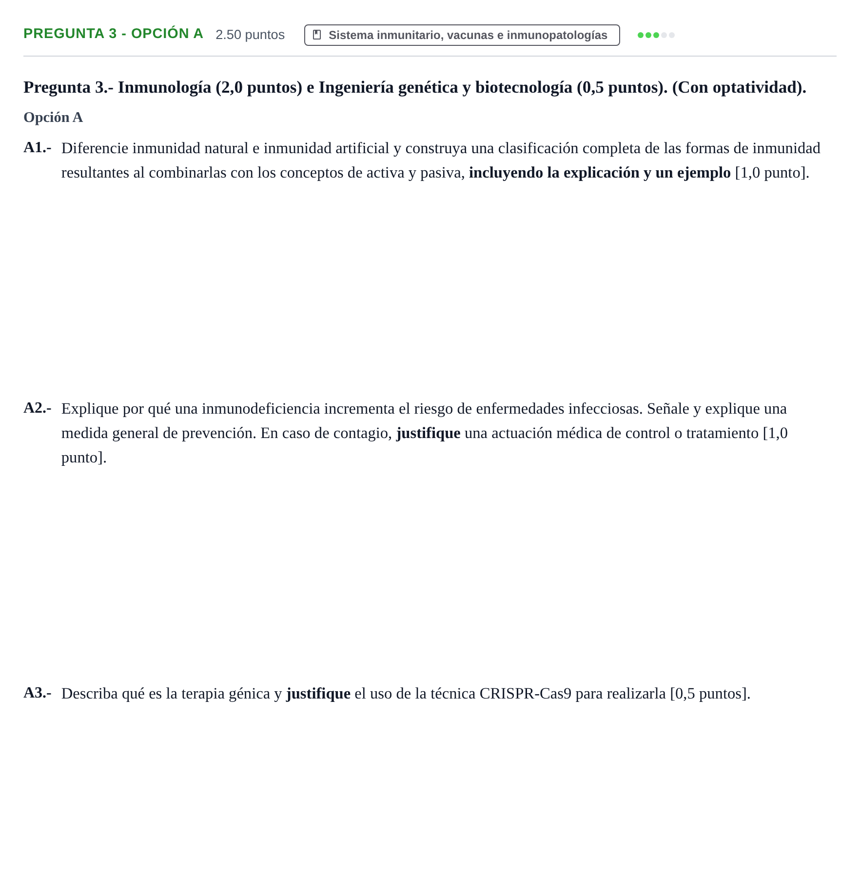 Enunciado: Pregunta 3 - Opción A · Biología PAU Extremadura Ordinaria 2026