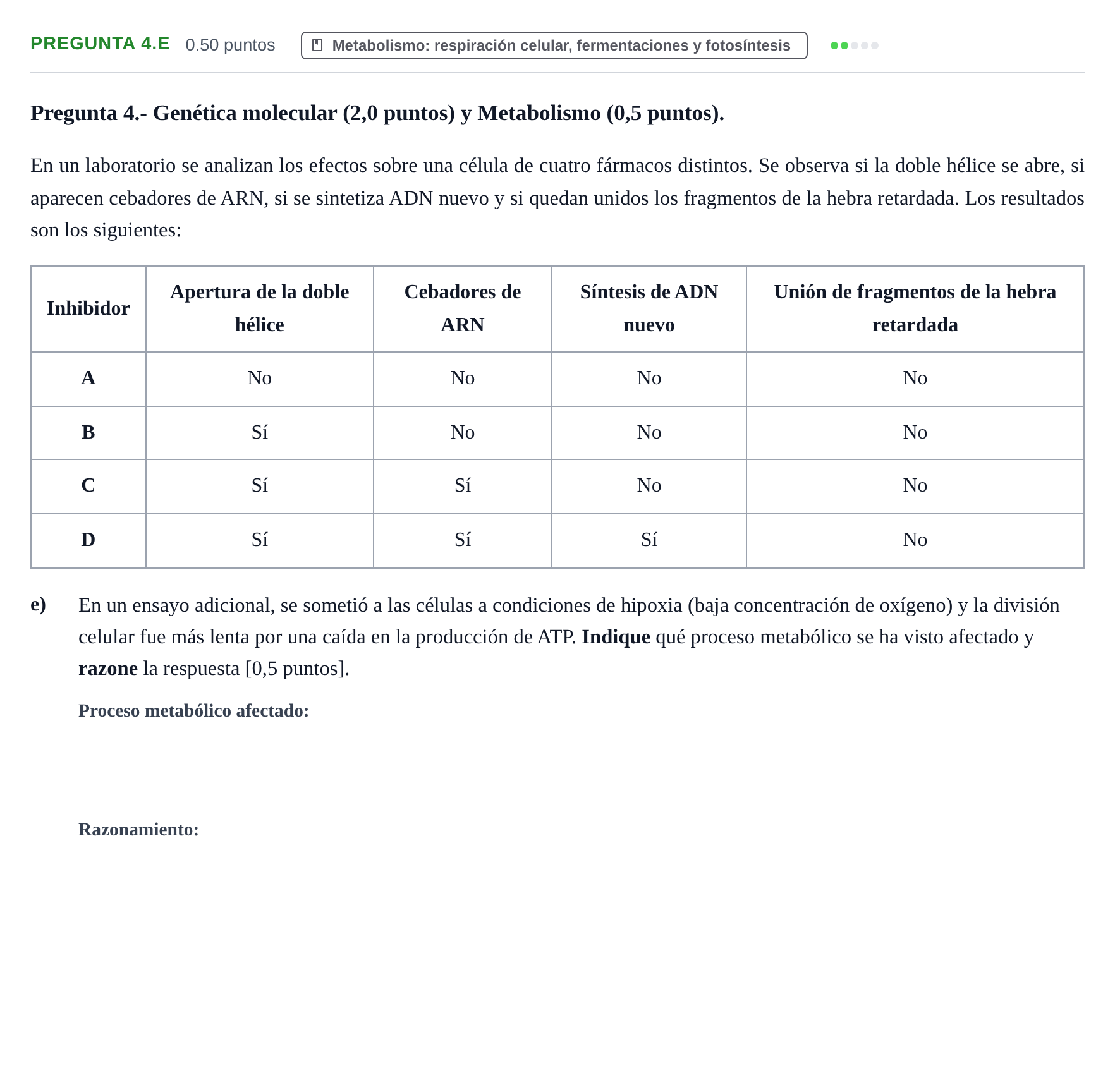 Enunciado: Pregunta 4.e - Metabolismo · Biología PAU Extremadura Ordinaria 2026