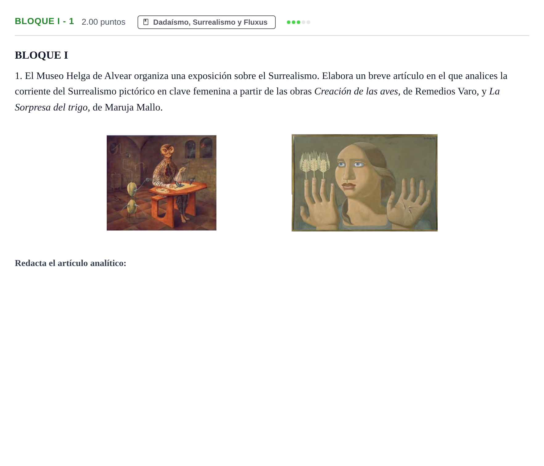 Enunciado: Bloque I - 1 · Fundamentos Artísticos PAU Extremadura Ordinaria 2026