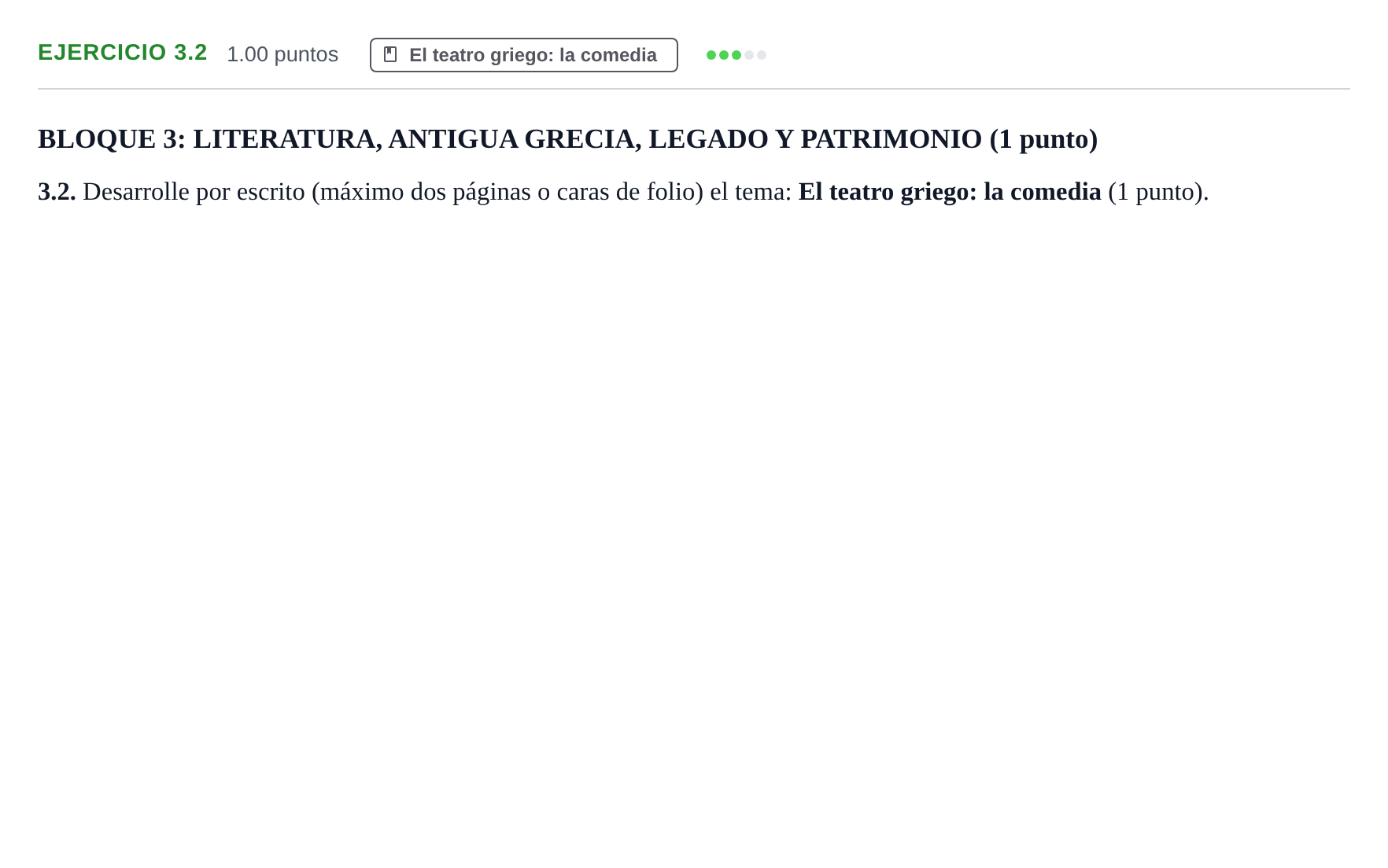 Enunciado: Ejercicio 3.2 · Griego II PAU Extremadura Ordinaria 2026