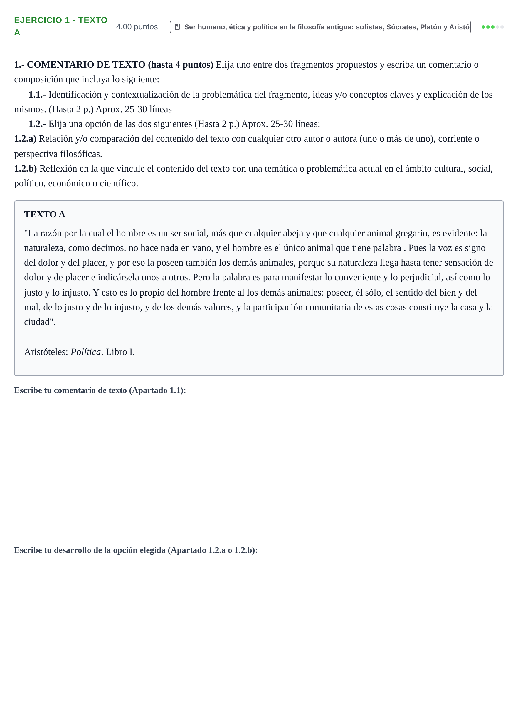 Enunciado: Ejercicio 1 - Texto A · Historia de la Filosofía PAU Extremadura Ordinaria 2026