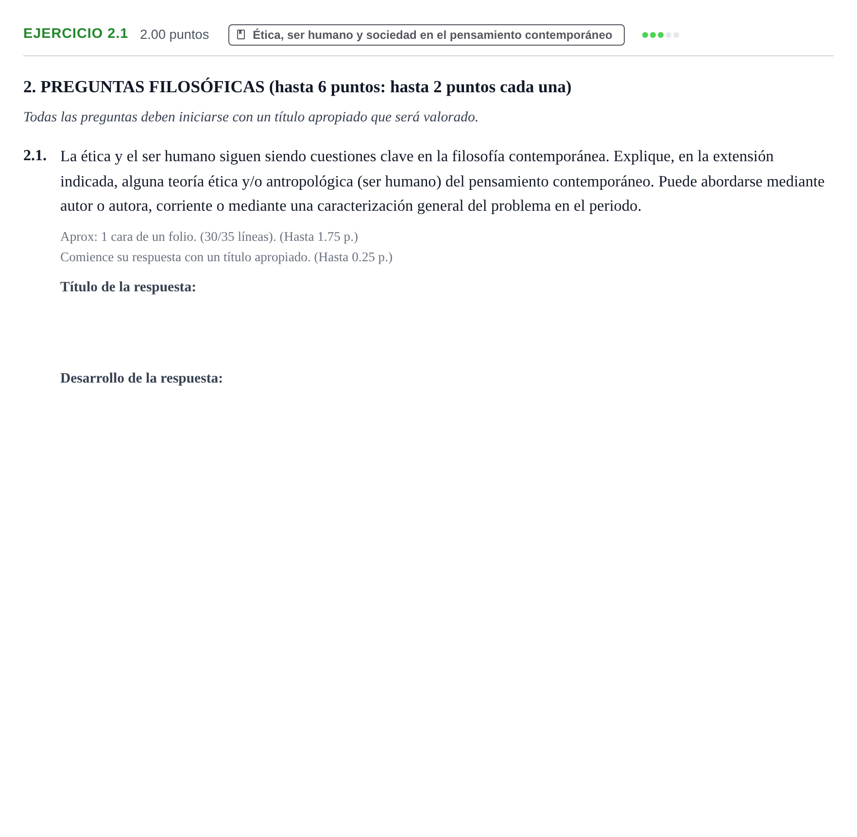 Enunciado: Ejercicio 2.1 · Historia de la Filosofía PAU Extremadura Ordinaria 2026