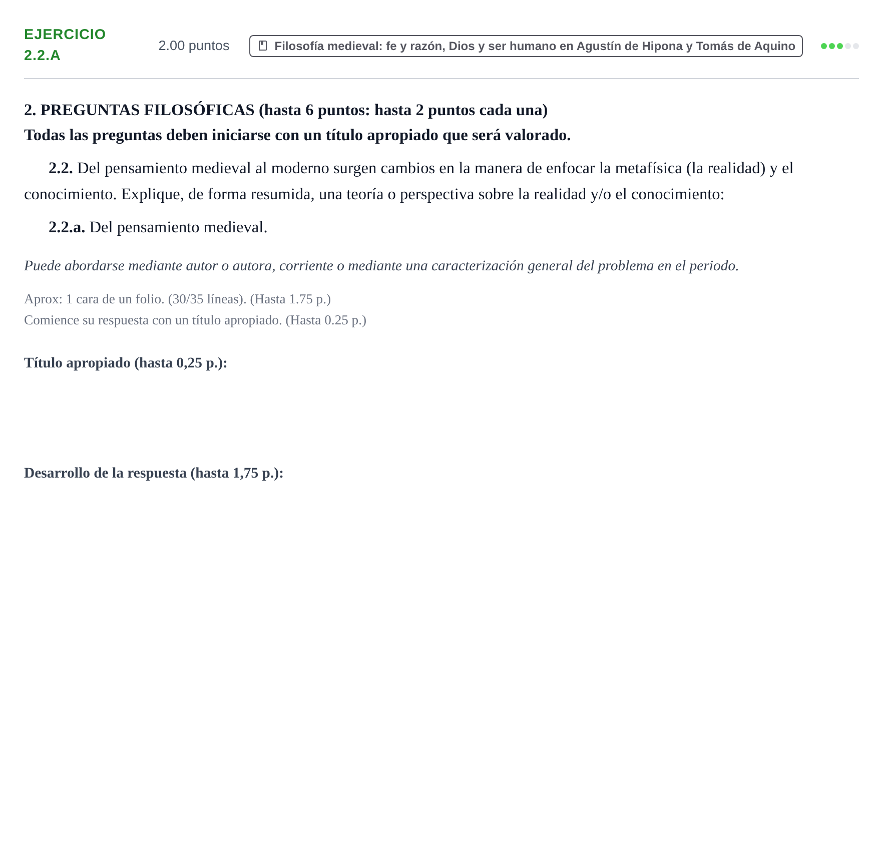 Enunciado: Ejercicio 2.2.a · Historia de la Filosofía PAU Extremadura Ordinaria 2026
