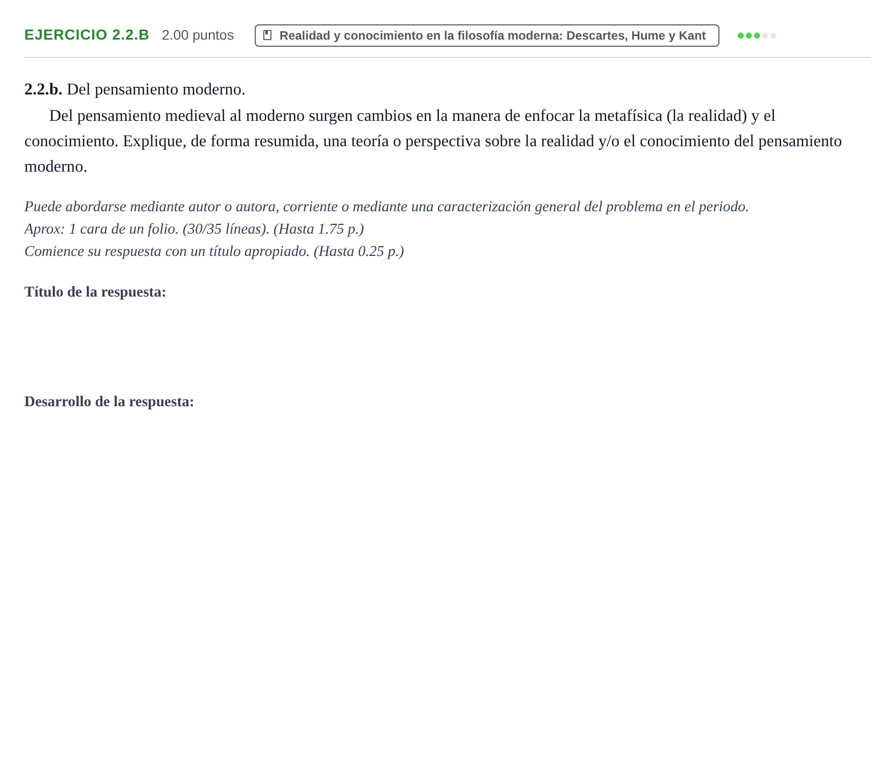 Enunciado: Ejercicio 2.2.b · Historia de la Filosofía PAU Extremadura Ordinaria 2026