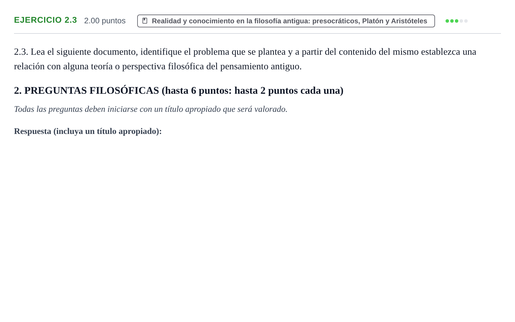 Enunciado: Ejercicio 2.3 · Historia de la Filosofía PAU Extremadura Ordinaria 2026