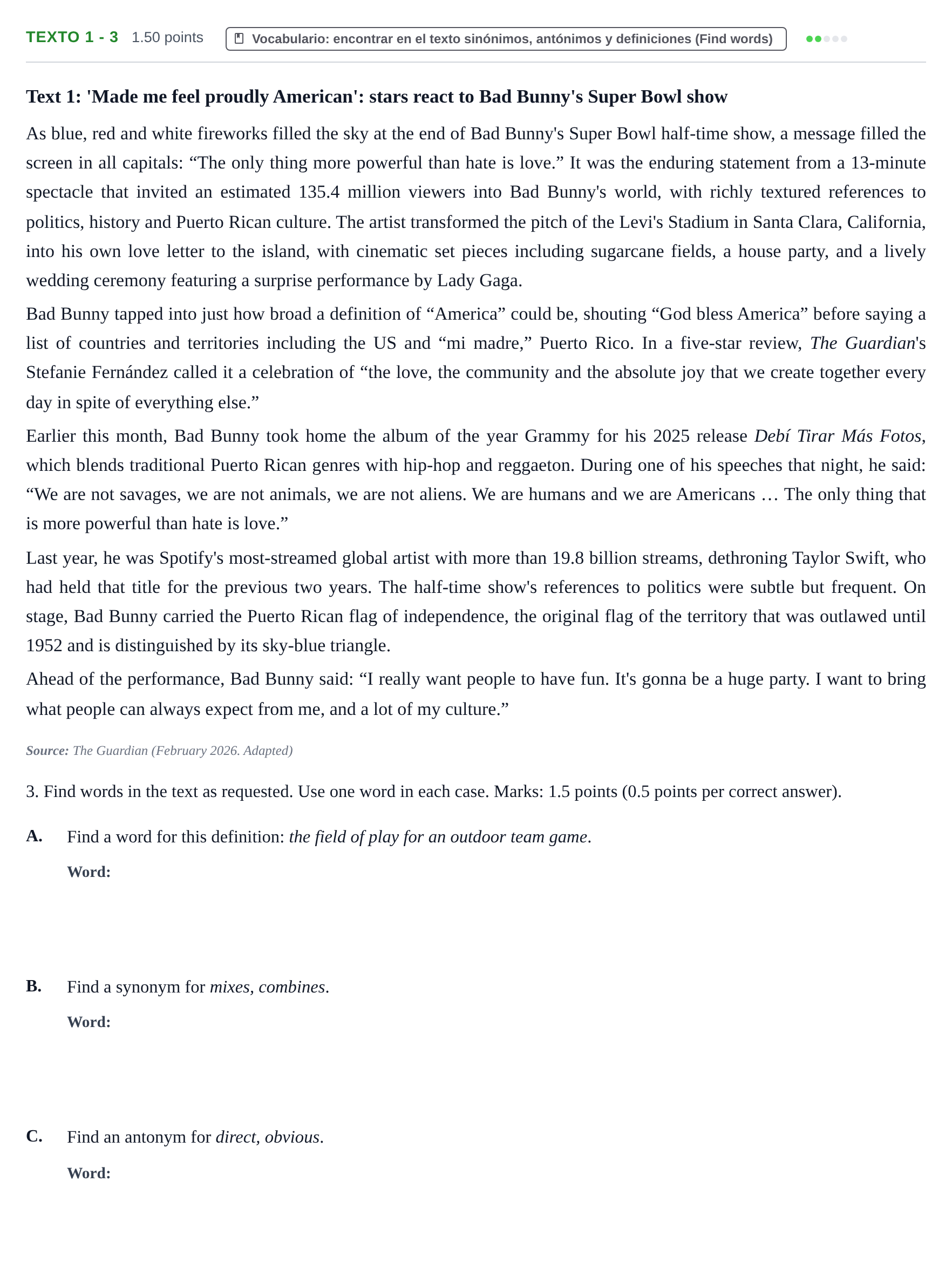 Enunciado: Ejercicio Texto 1 - 3 · Inglés PAU Extremadura Ordinaria 2026