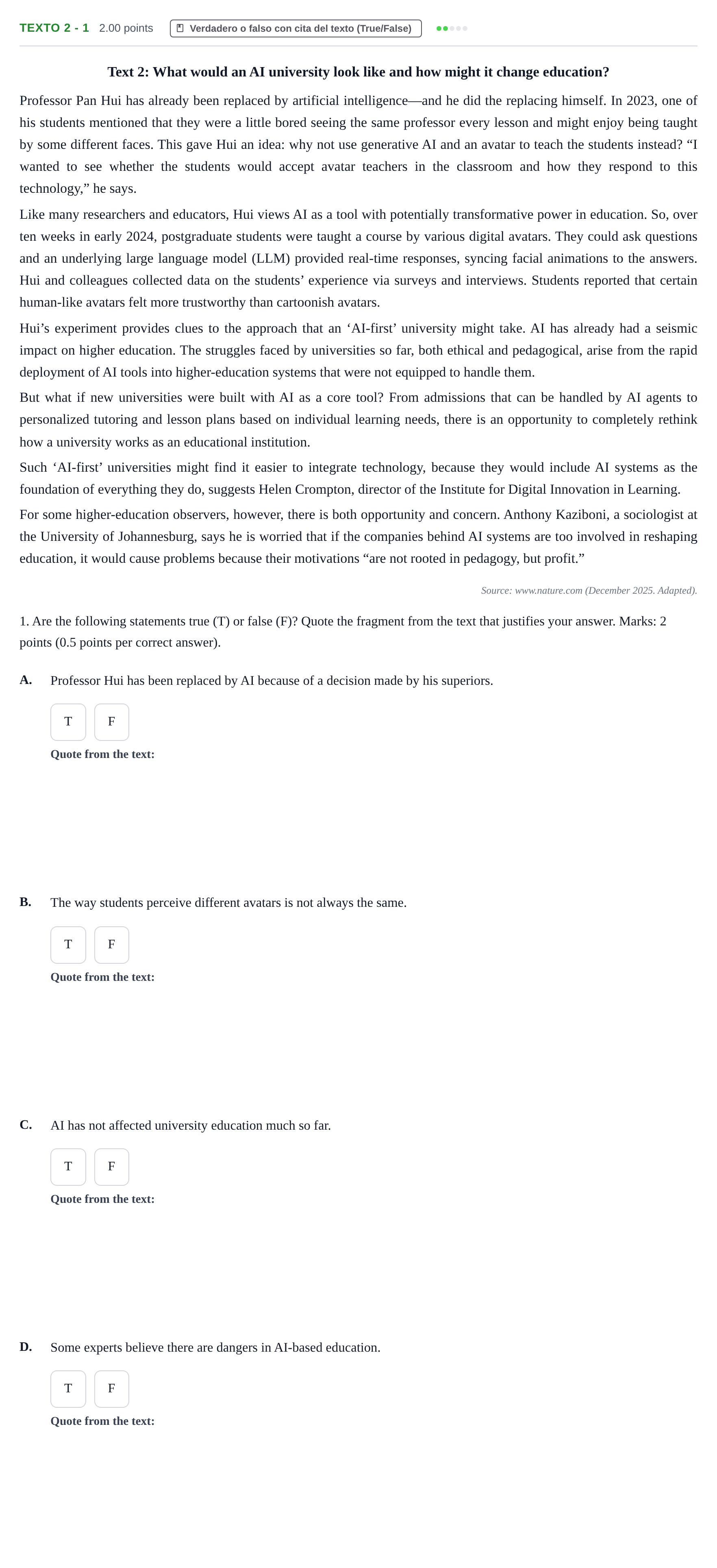 Enunciado: Ejercicio Texto 2 - 1 · Inglés PAU Extremadura Ordinaria 2026