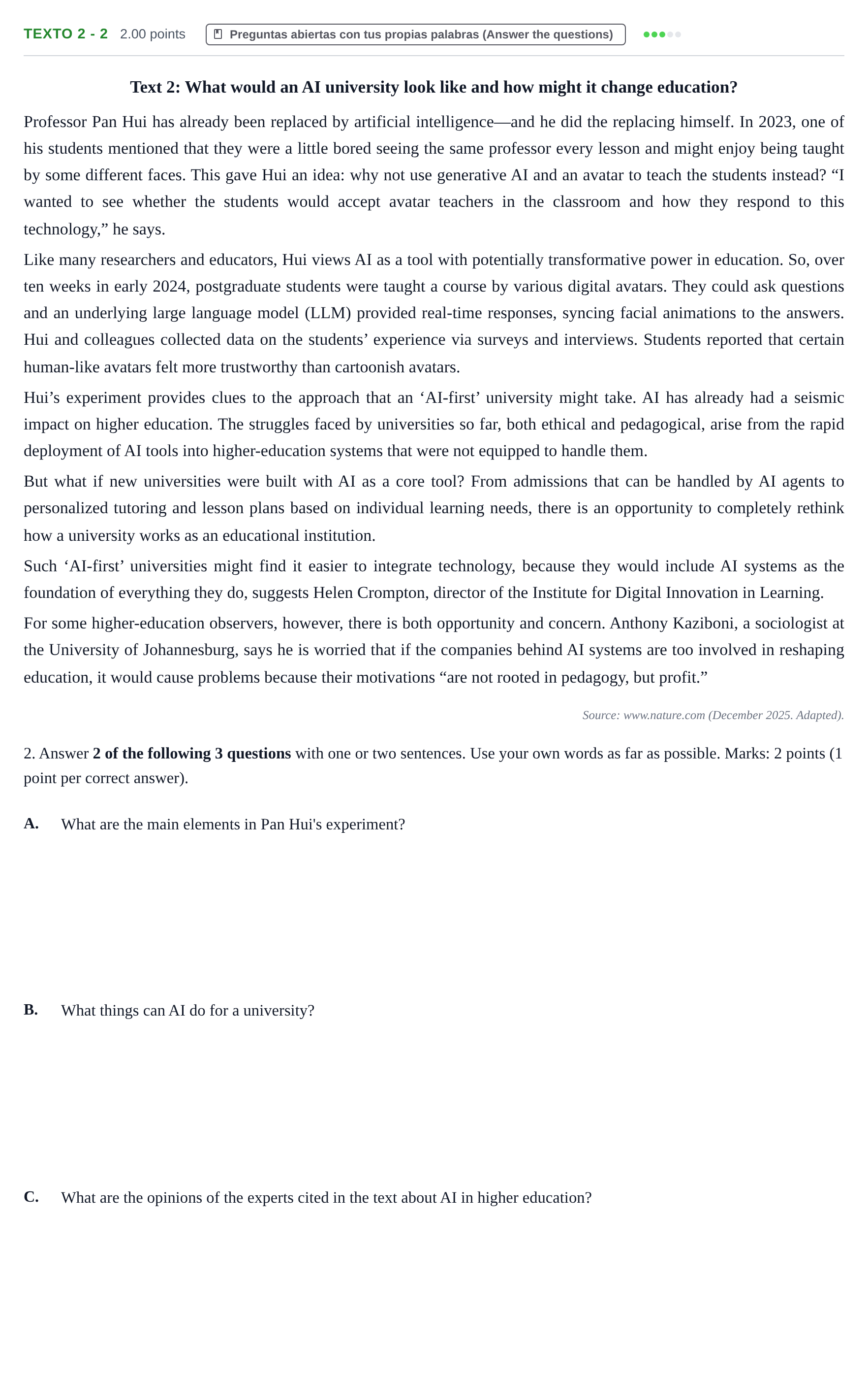 Enunciado: Ejercicio Texto 2 - 2 · Inglés PAU Extremadura Ordinaria 2026